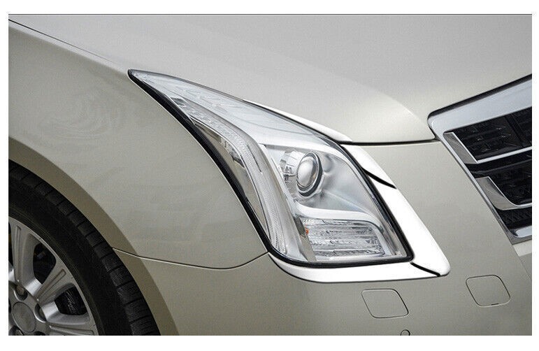For Cadillac XTS 2013-2019 Chrome Steel Front Headlight Lamp Eyebrow Trim 2pcs