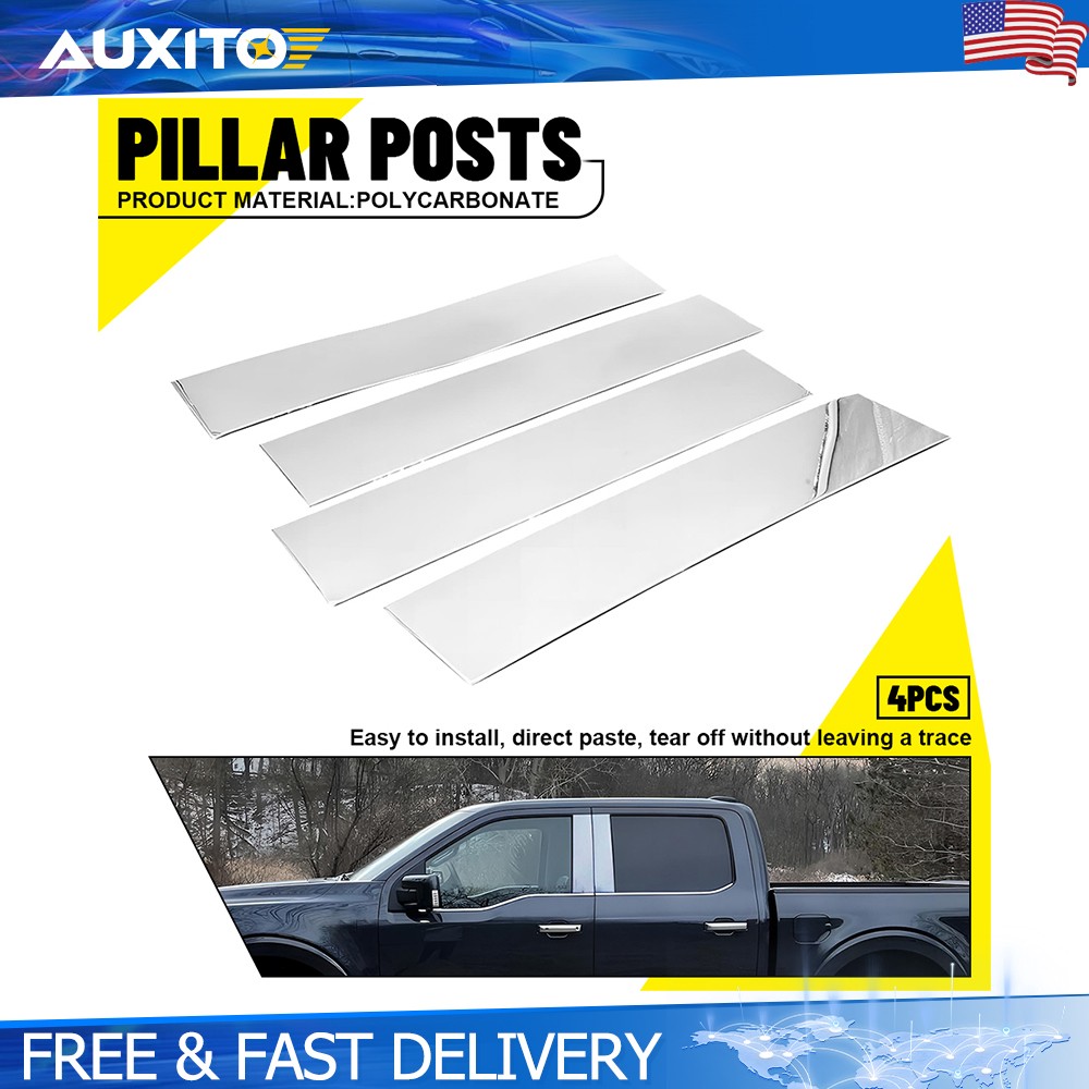 PC Chrome Door Pillar Post Cover Trim Kit 4Pcs For Ford F150 2015-2021 Models