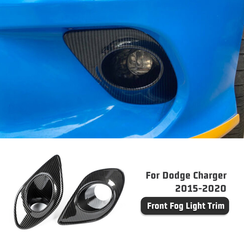 Carbon Fiber Front Bumper Fog Light Lamp Trim Ring Cover For 2015+ Dodge Charger