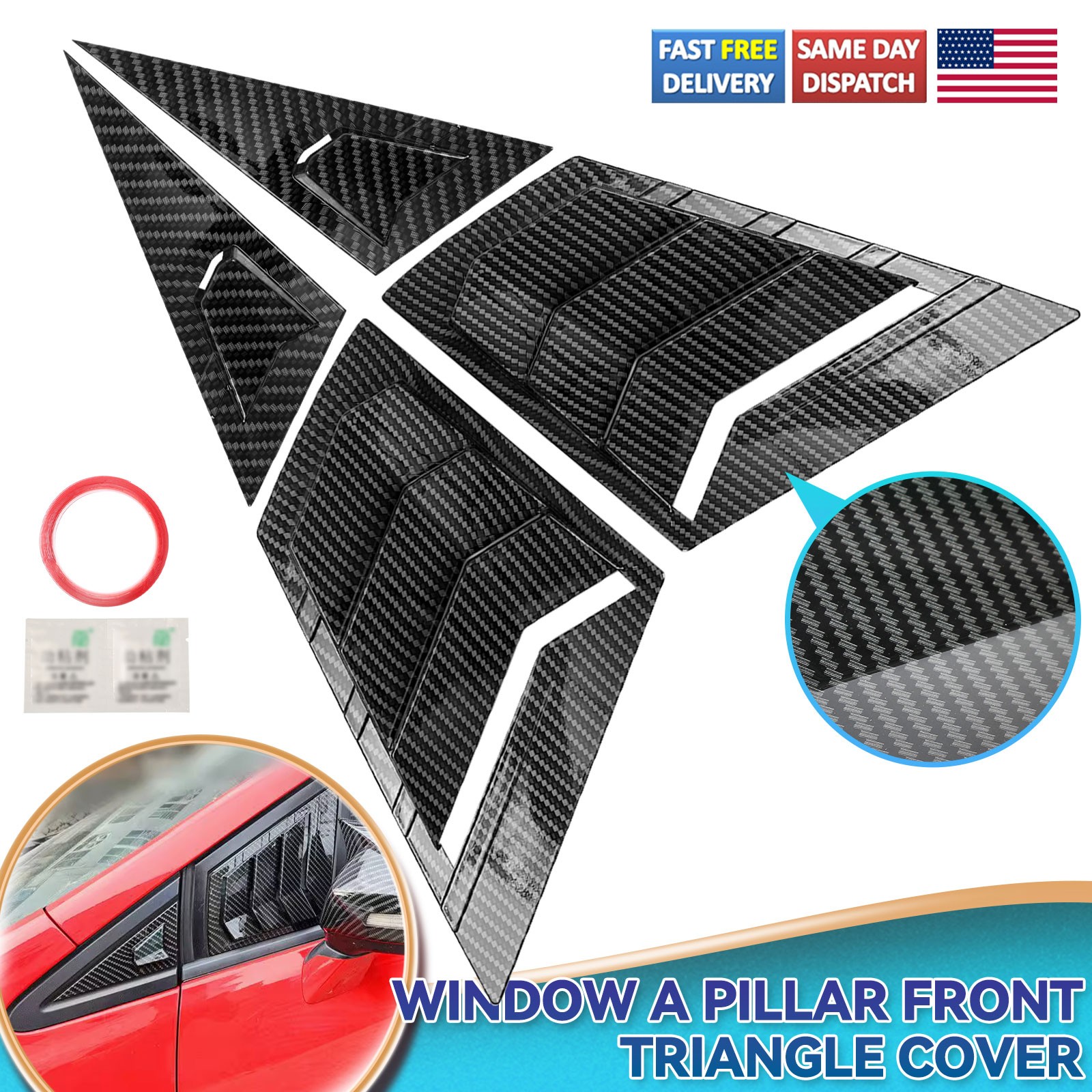 Carbon Fiber Side Front Window Louver Cover Trim ABS For Honda Civic 2011-2015