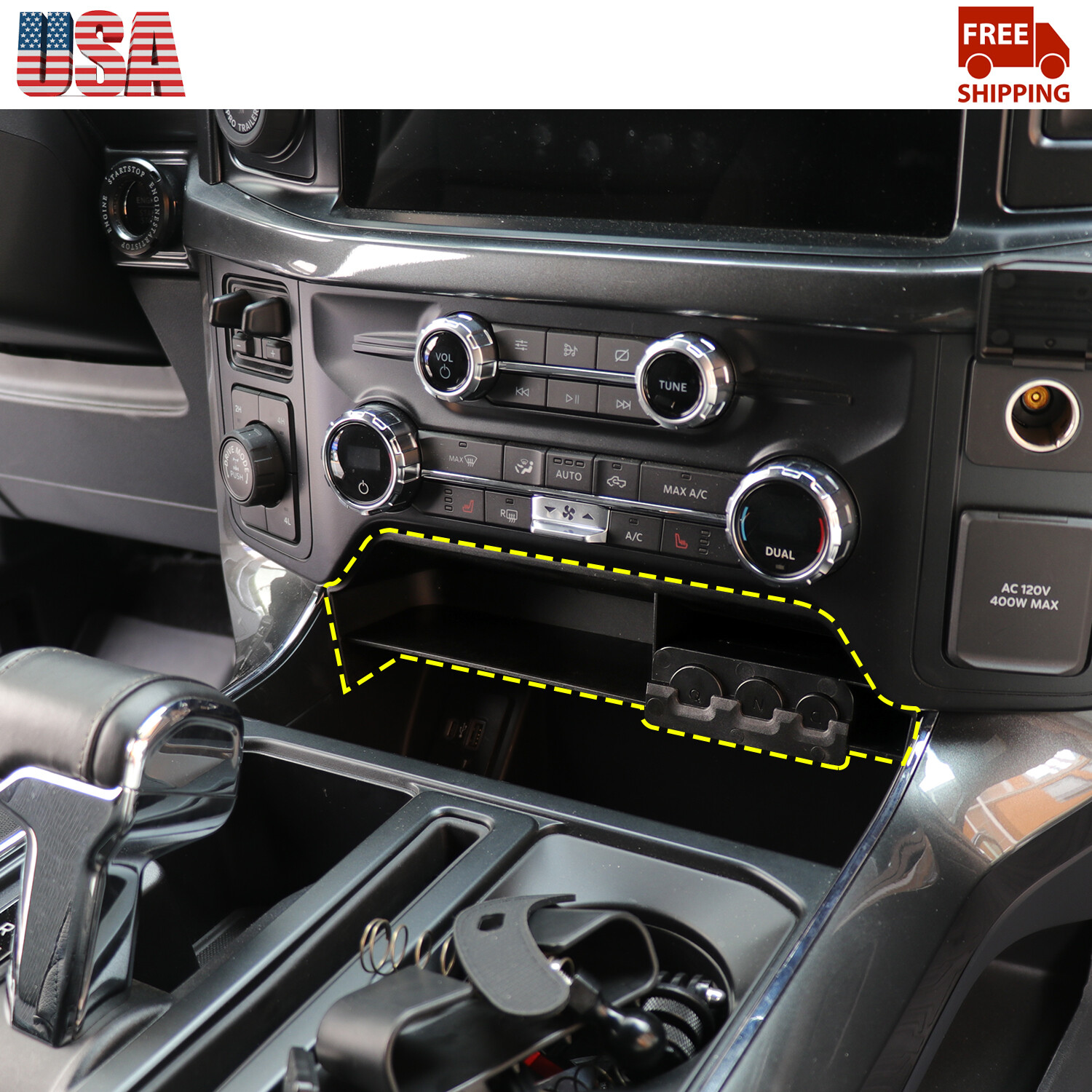 For Ford F150 2021+ Center Dashboard Interior Insert Storage Tray Accessories