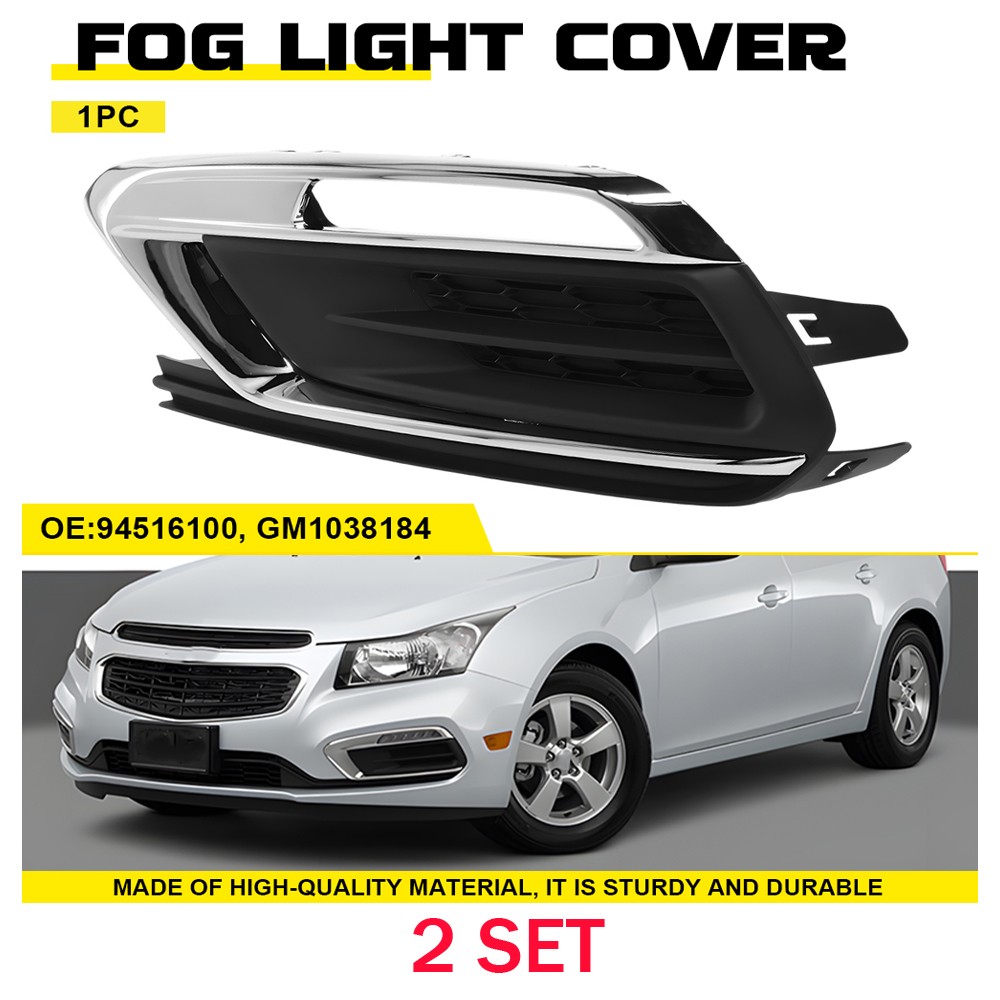 For 2015-16 Chevy Cruze Left Front Fog Light Cover Trim Black Chrome 2X 94516100