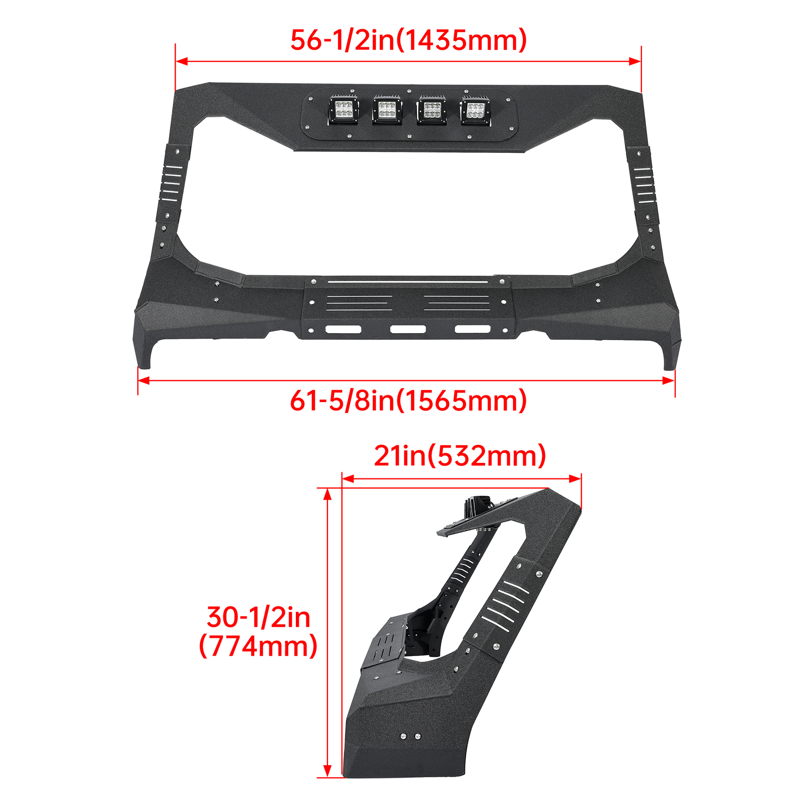 For Jeep Wrangler JK 07-18 Armor Windshield Frame Cover Visor Cowl w/ LED Lights