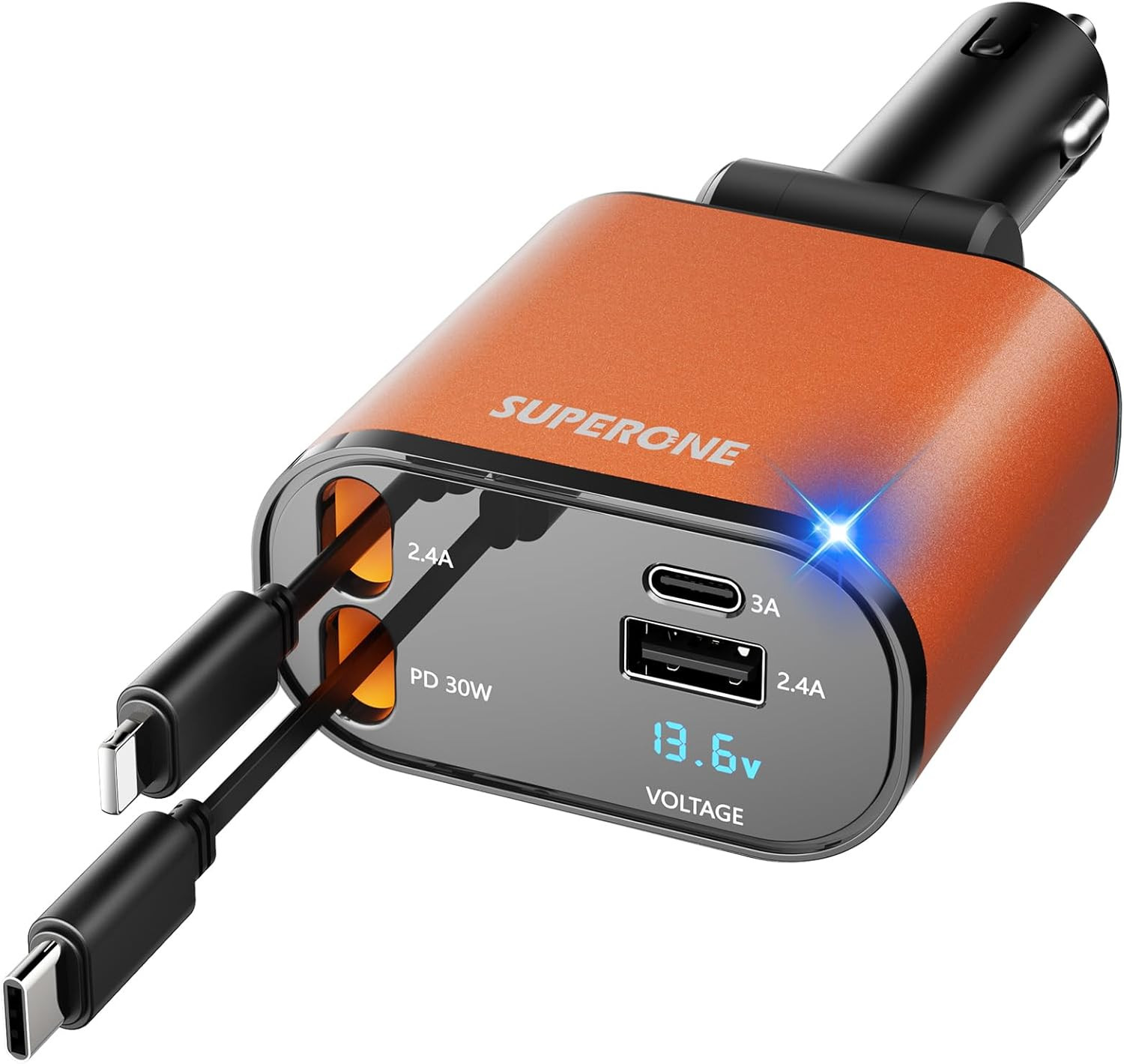 【Upgraded】 Retractable Car Charger 4 In 1 Fast Car Phone Charger With Cord 2.6Ft