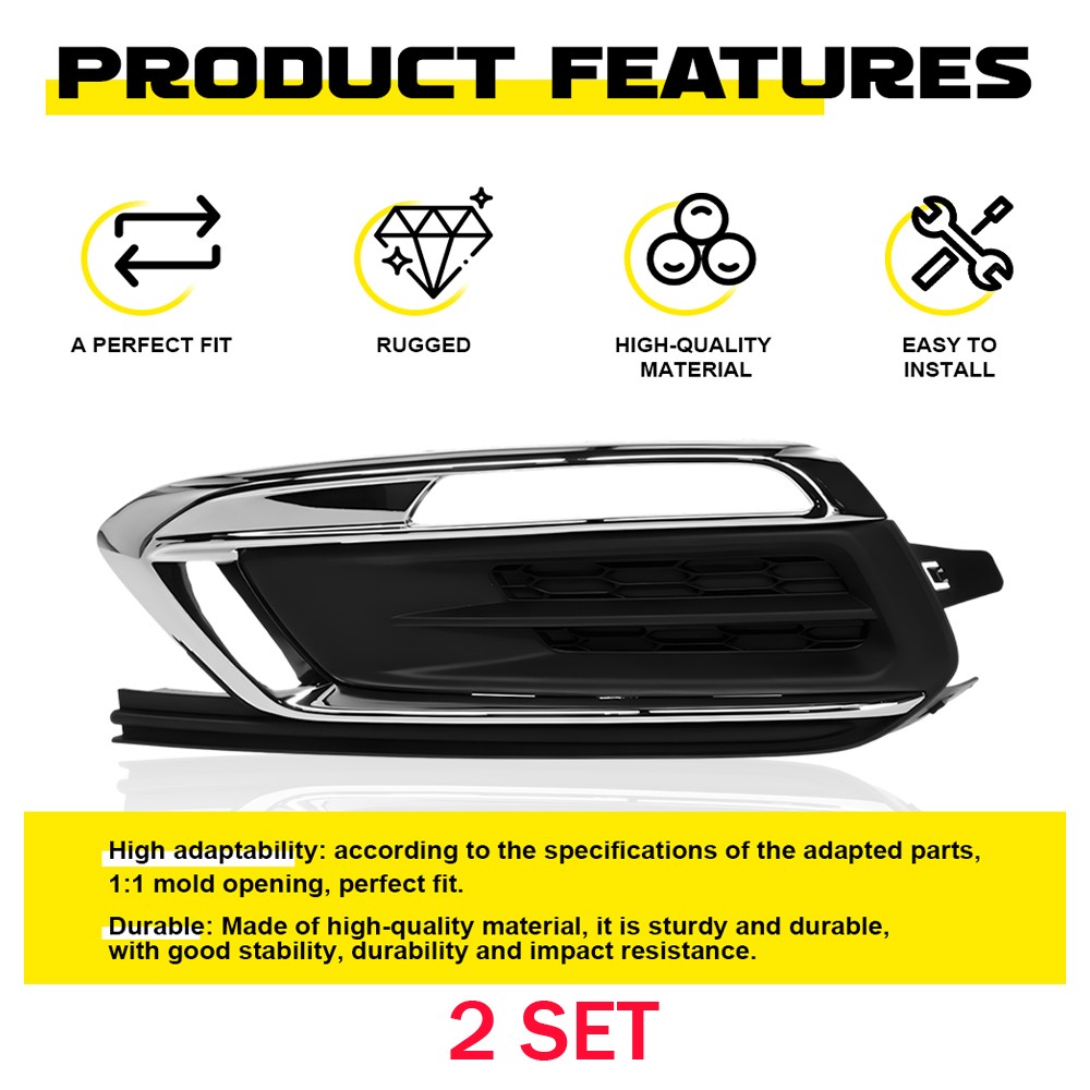 For 2015-16 Chevy Cruze Left Front Fog Light Cover Trim Black Chrome 2X 94516100