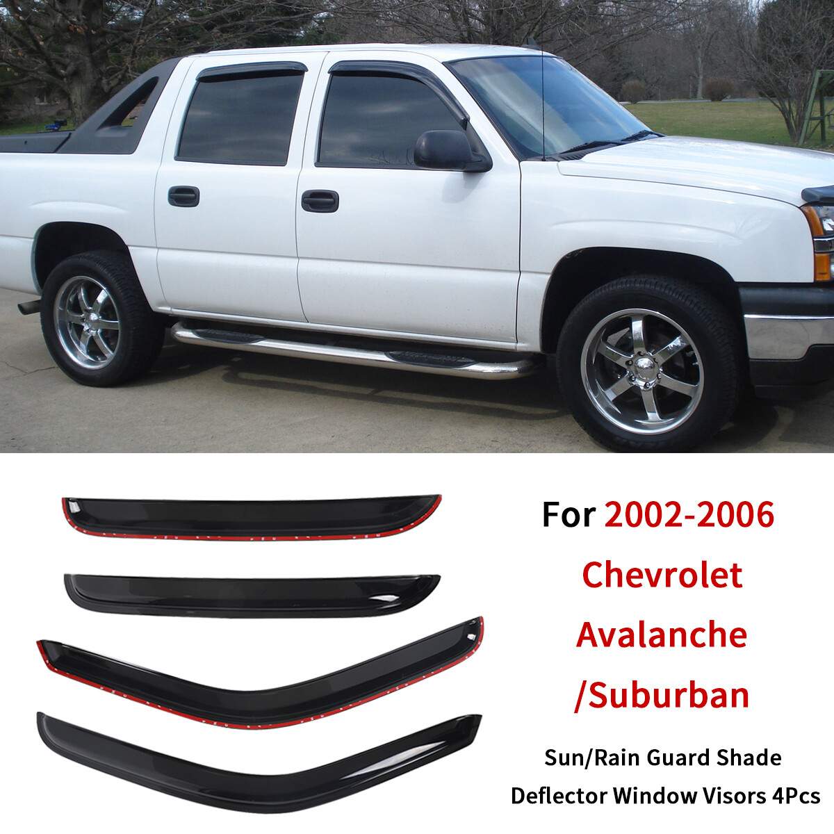 Window Vent Visor Rain/Sun Shade Guard For 2002-2006 Chevy Avalanche/Suburban 4P