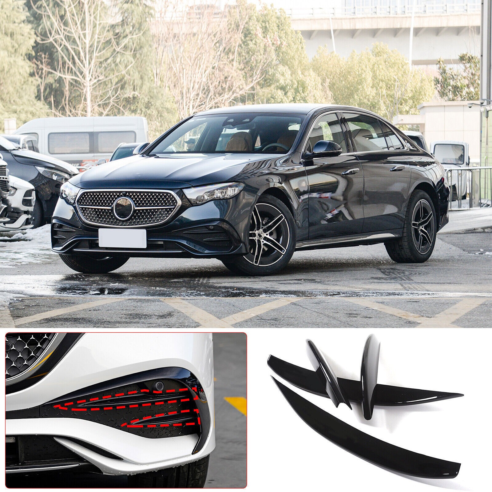 Glossy Black Front Fog Light Trim For Mercedes Benz E Class W214 2024