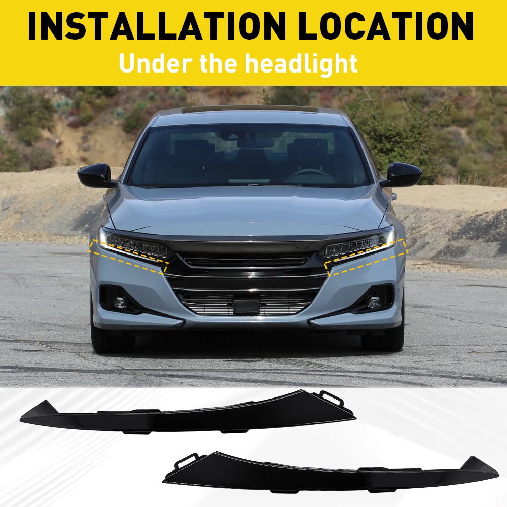 For 2021-2022 Honda Accord Left Right Front Headlight Lower Molding Trim Gloss Y