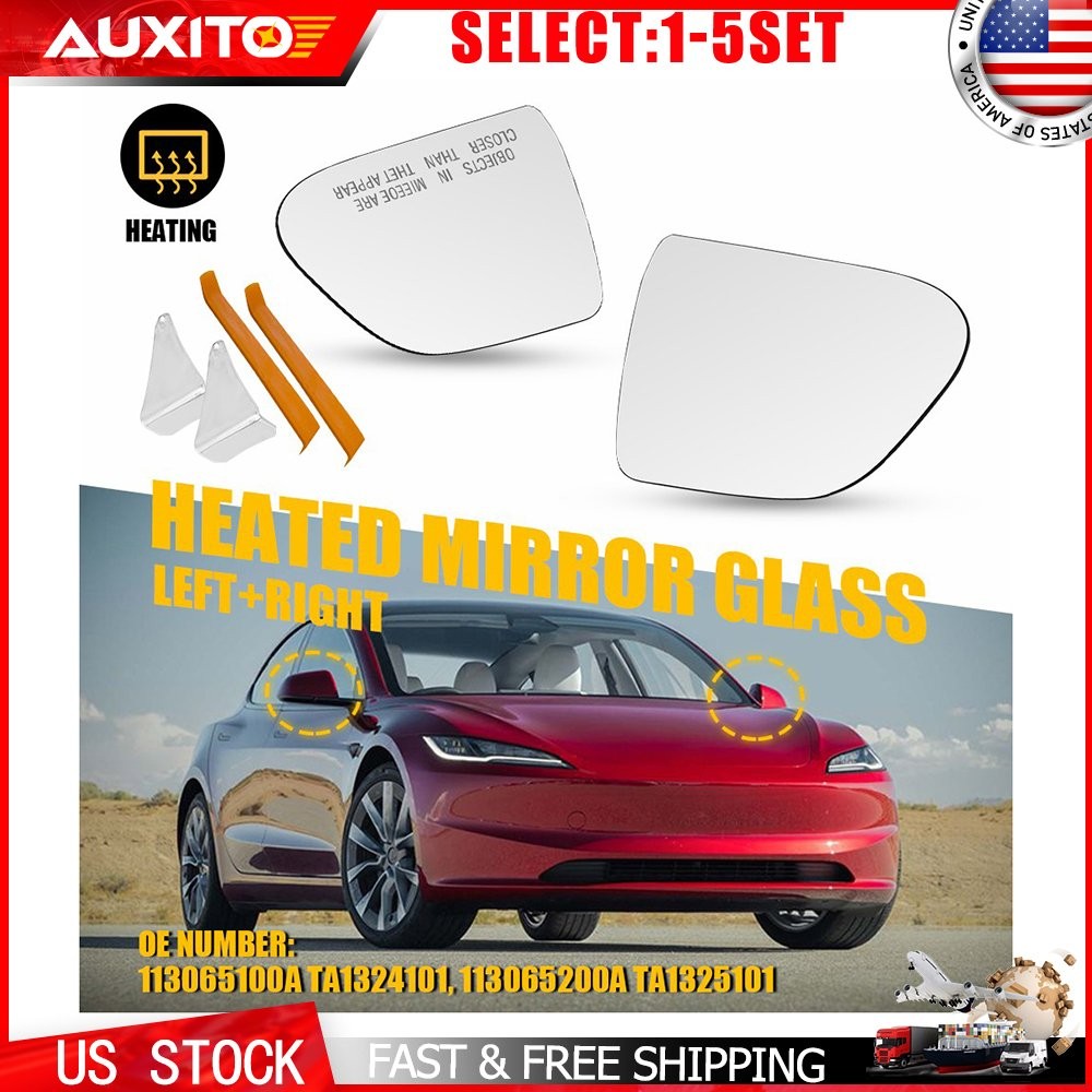 Heated Side Mirror Glass with Backing Plate for 2017-2023 Tesla Model 3 2-10X