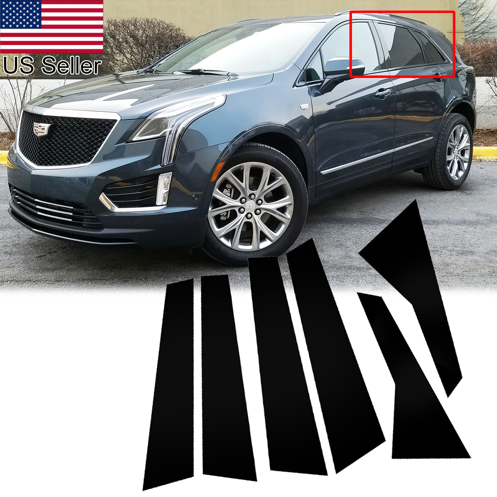 6Pcs Glossy Piano Black Pillar Posts Window Door Covers For 2017-23 Cadillac XT5