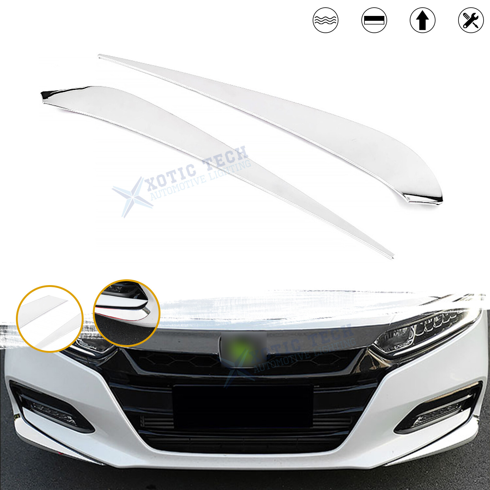 For Honda Accord 2018-2020 Stainless Chrome Front Bumper Protector Corner Trim