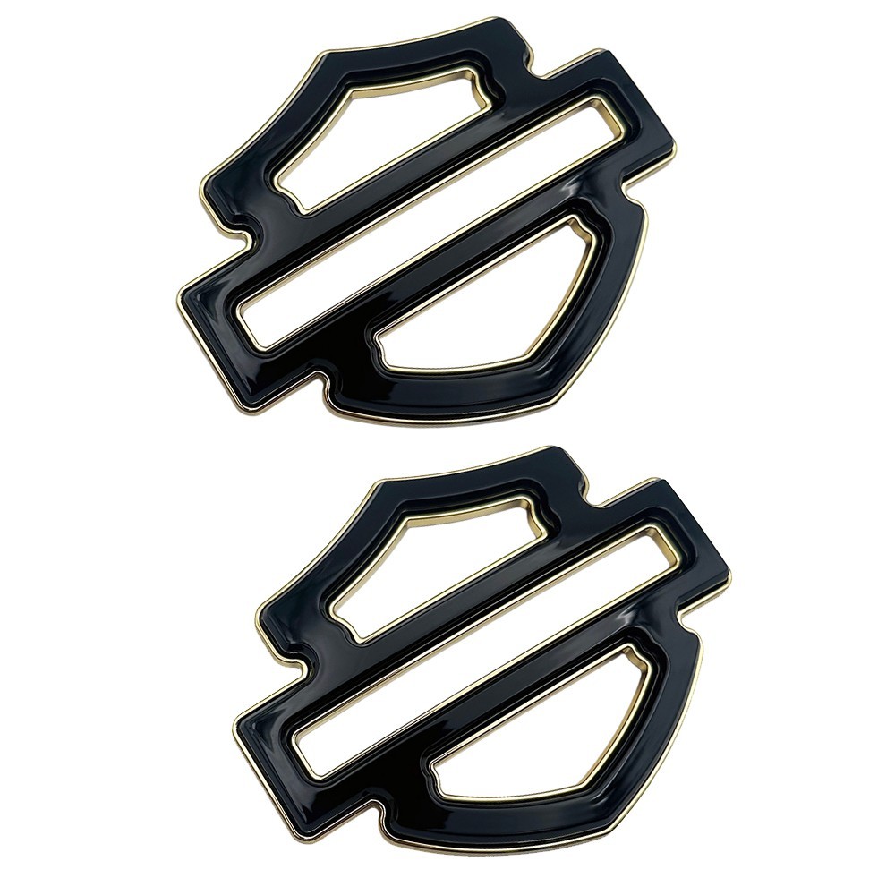 2pc black gold double layer custom fuel tank emblem motorcycle badges 5 or 6 gal