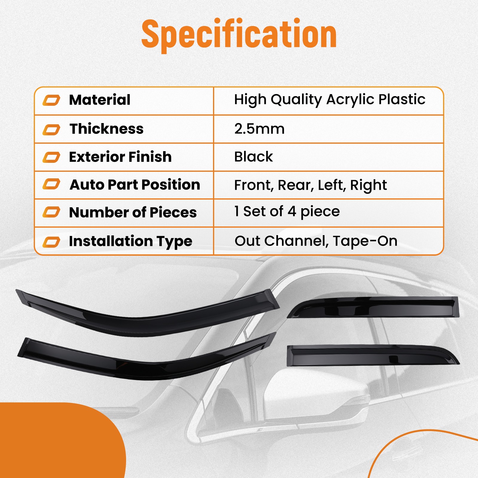 Window Vent Visor Rain Guards for Toyota 4Runner 03-09 2.5mm Acrylic 4Pcs
