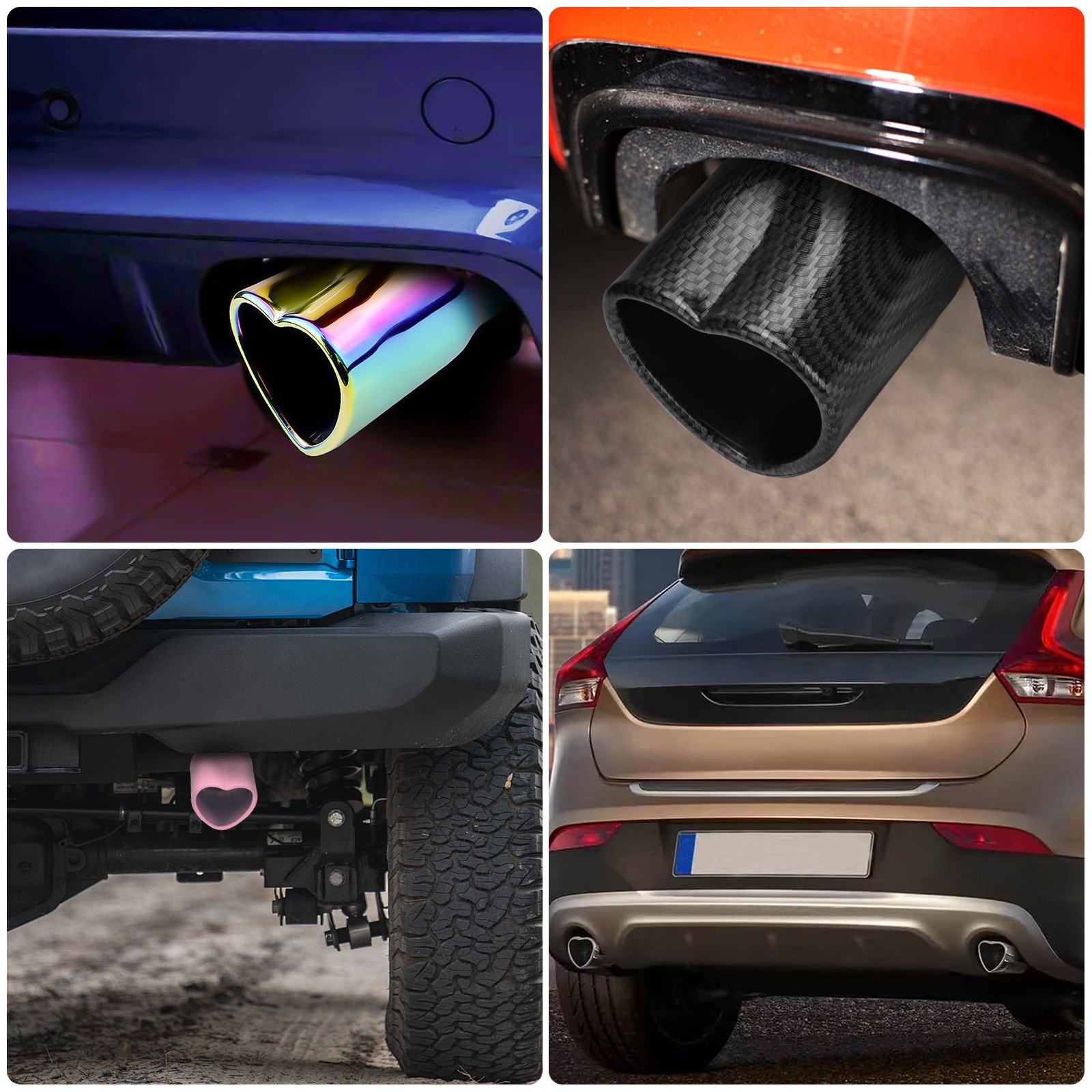 2.5″ Inlet Heart-Shaped Car Rear Exhaust Pipe Tail Muffler Tip Matte Accessories