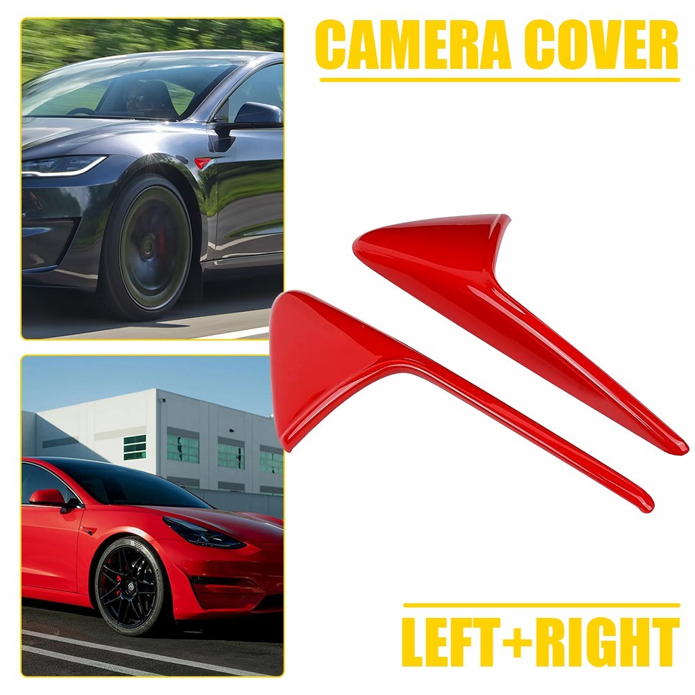 ABS Side Camera Decor Cover Trim Glossy Red For 2015-2023 Tesla Model 3 Y S X