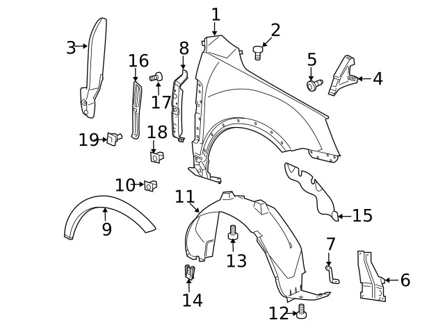 Genuine GM Front Driver Side Fender Wheel Opening Molding 19179816