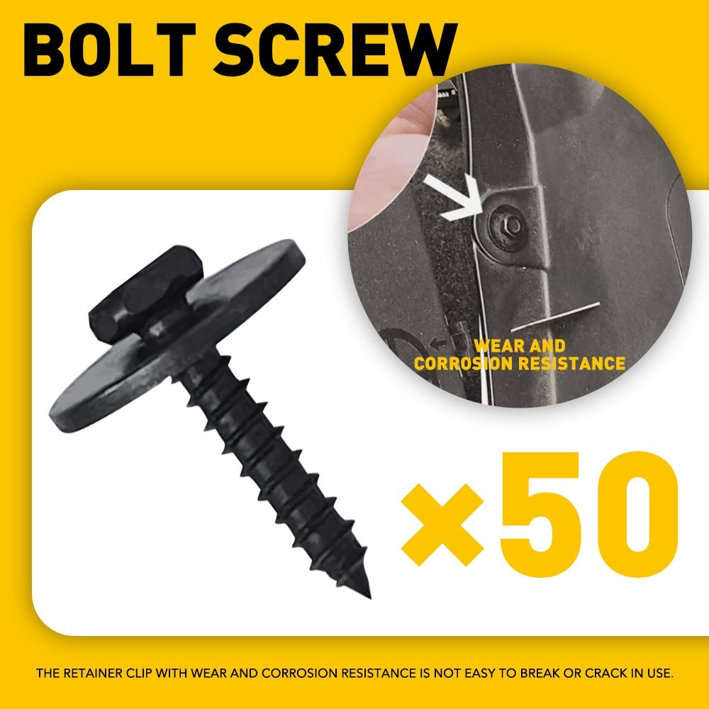 50*Car Screw Fender Liner Body Bumper Cover Shield Splash Bolt Metal Black Screw