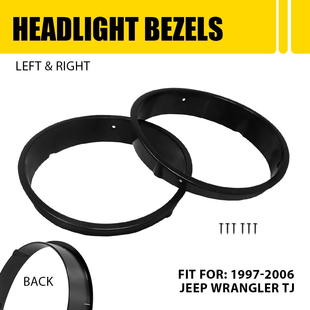 Pair New Black Headlight Bezels For Insert Cover Trim 1997-2006 Wrangler Jeep TJ