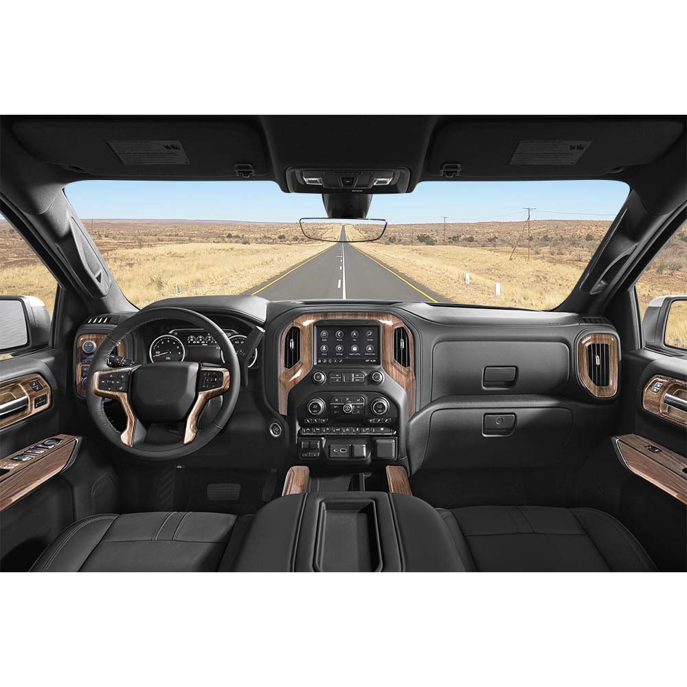Wood Grain Interior Center Console Dash Trim Cover Kit For Chevy Silverado 19+