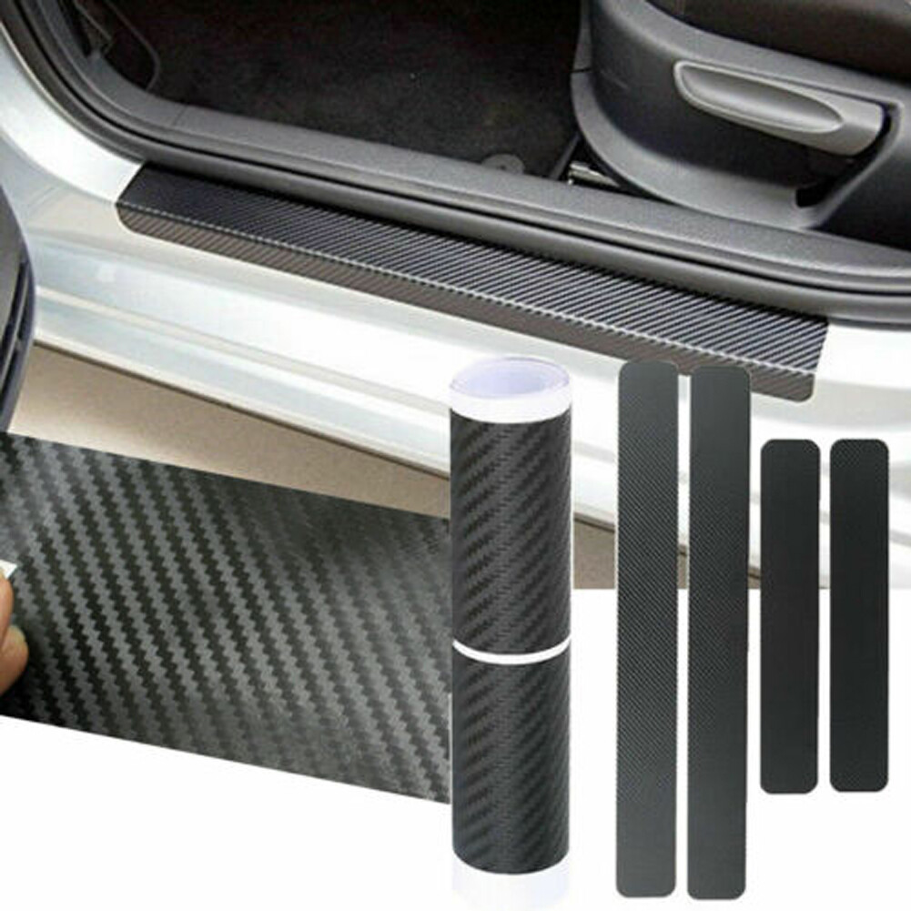 Black Carbon Fiber Scuff Plate Door Sill Cover Panel Step Protector Guard 4pcs✨