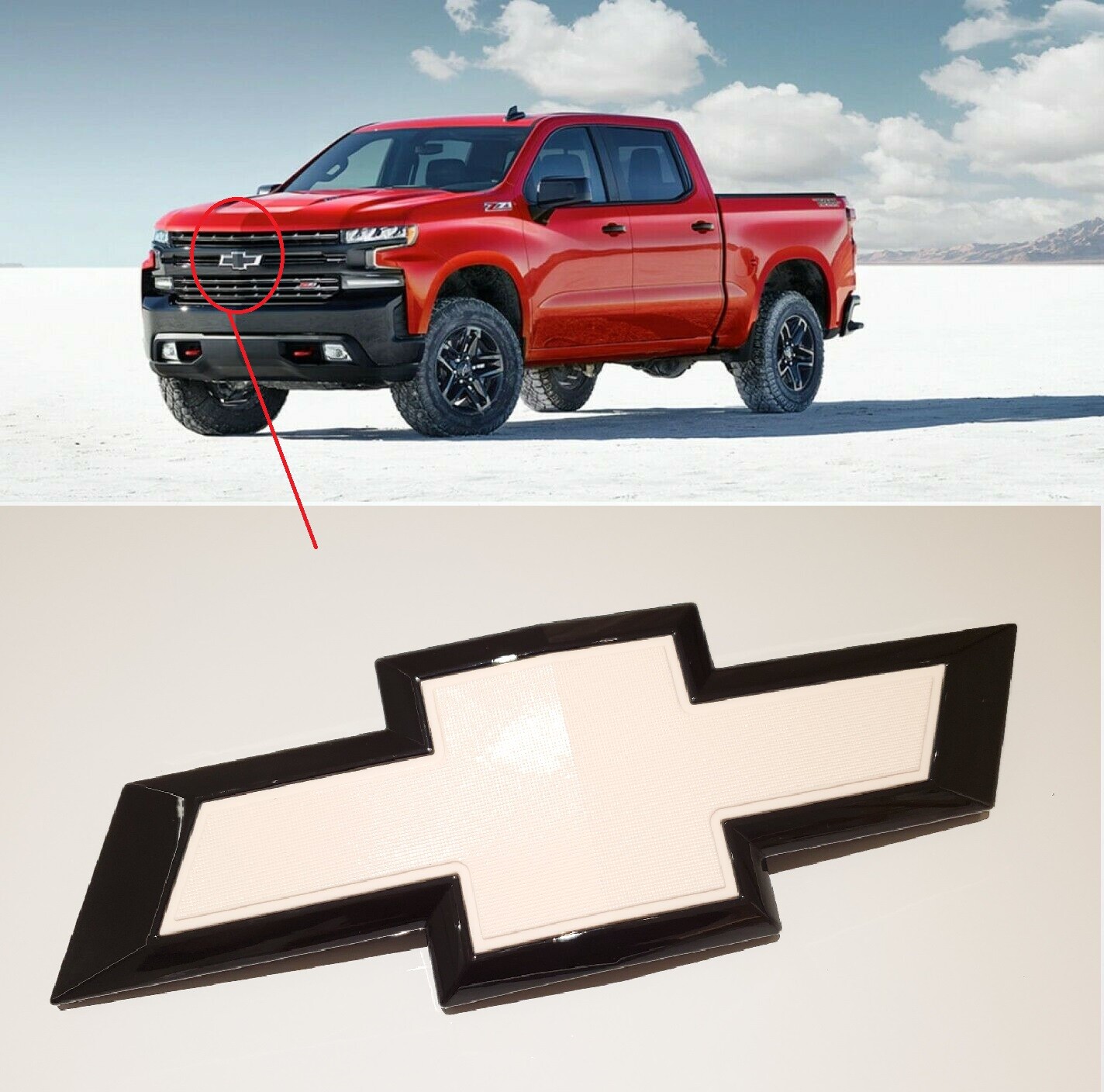 2019-2021 Chevrolet Silverado 1500 Bowtie Front Grille Emblem Gloss black white