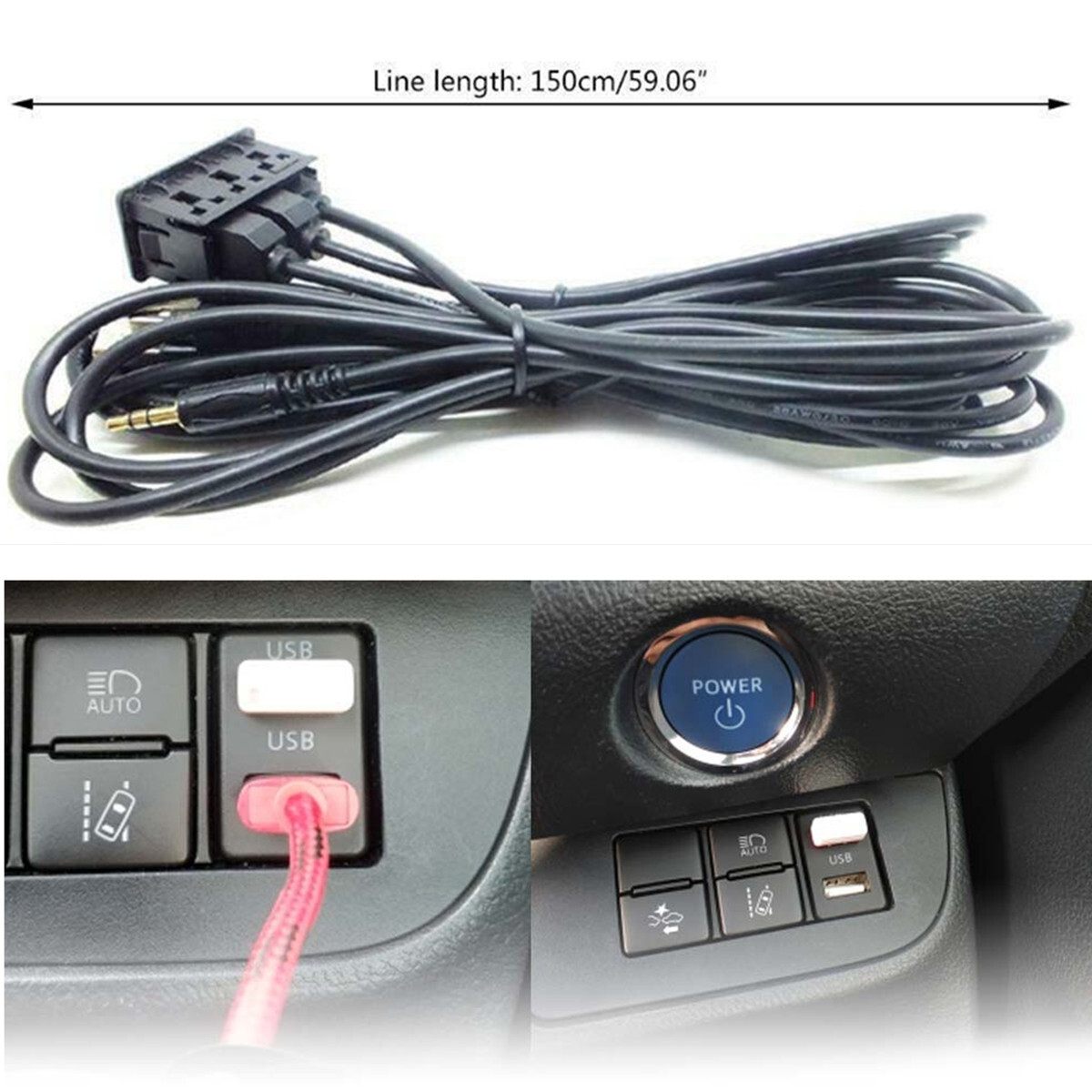 PD USB Port Charger AUX Extension Cable Adapter Car Boat Dash Flush Mount 1.5M