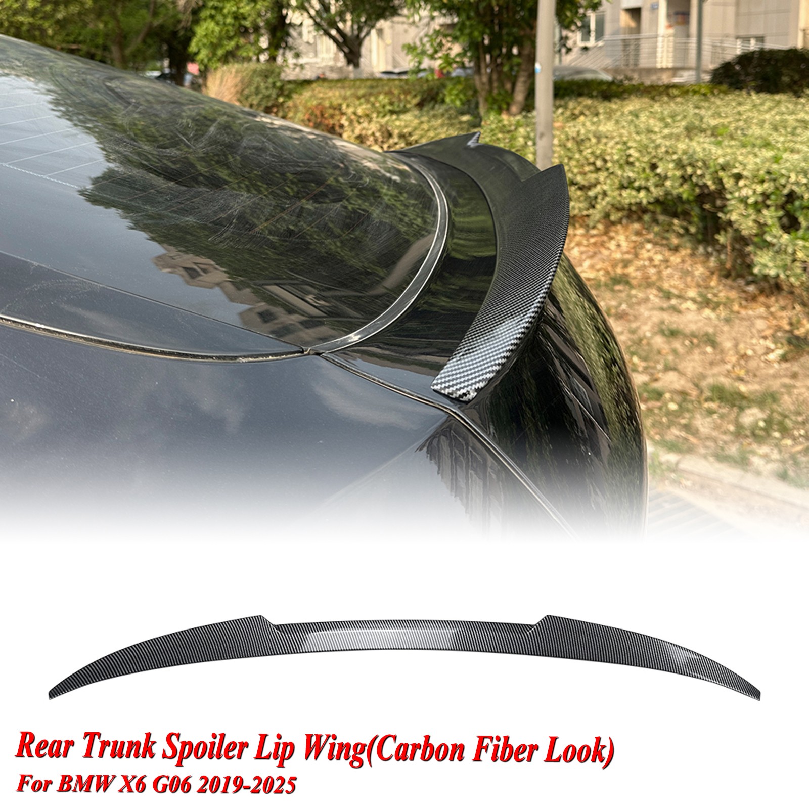 1x Carbon Look Rear Trunk Spoiler Lip Roof Wing For BMW X6 G06 2019-2025 Bodykit