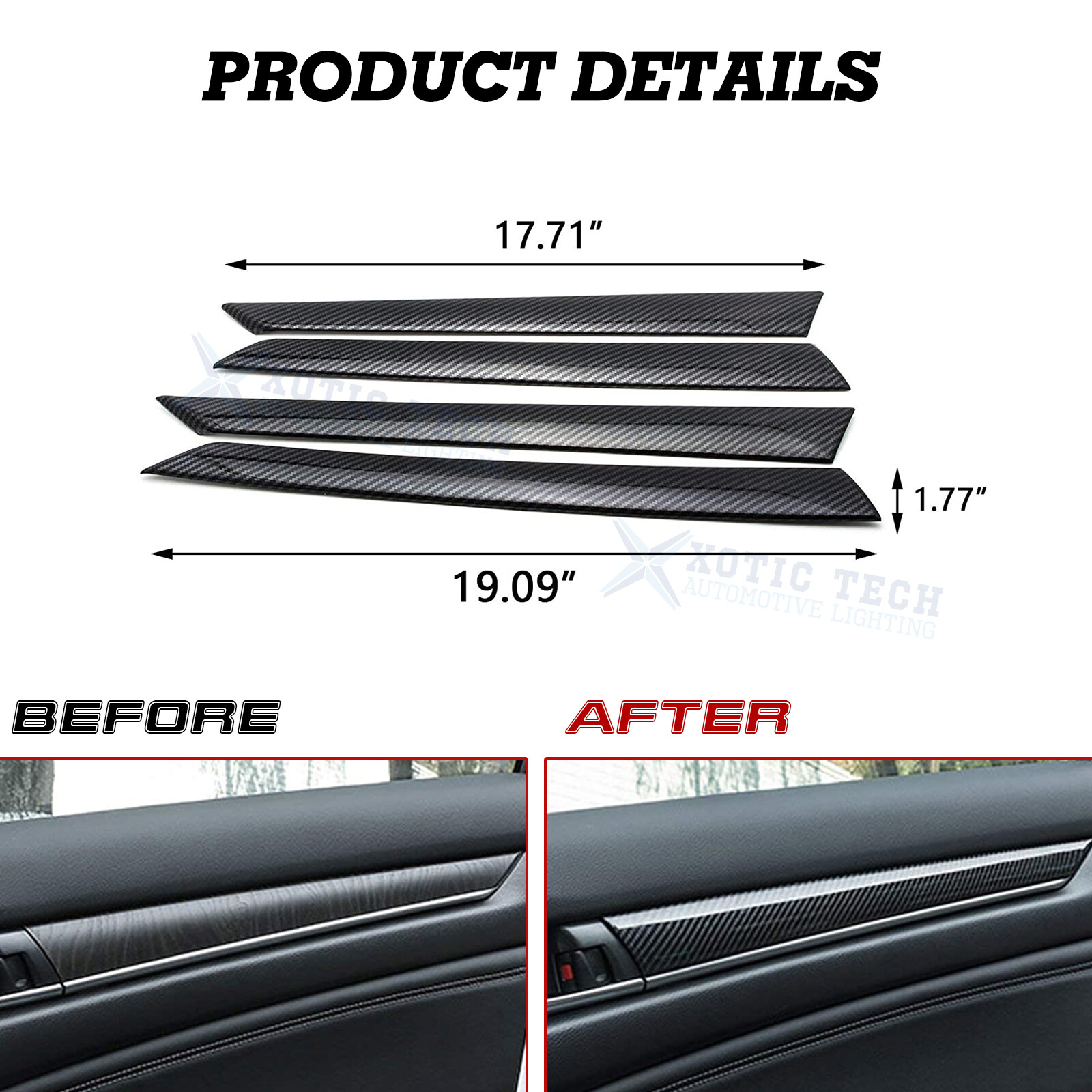Interior Side Door Panel Strip Cover Carbon Fiber Pattern For Honda Accord 10th