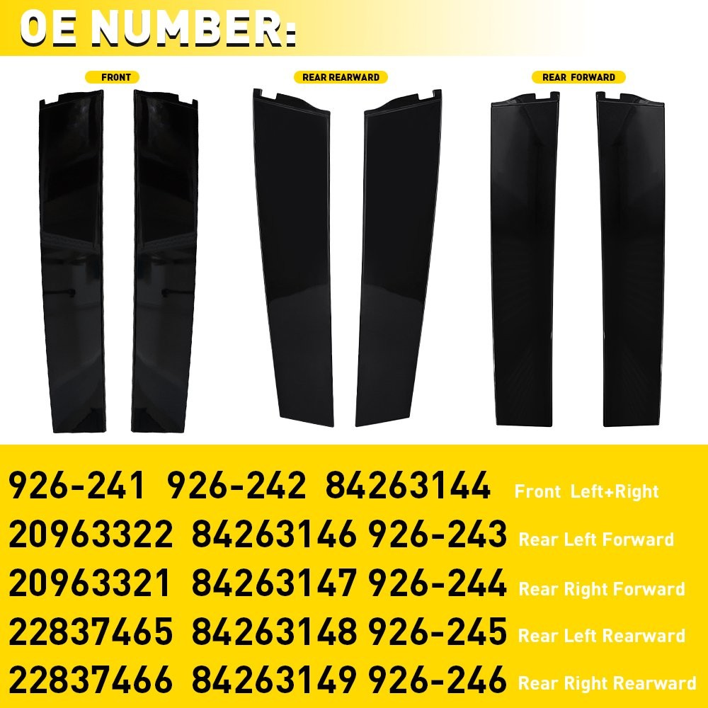 6x Rear Door Applique Set Gloss Black For 2015-2018 Chevrolet Suburban GMC Yukon
