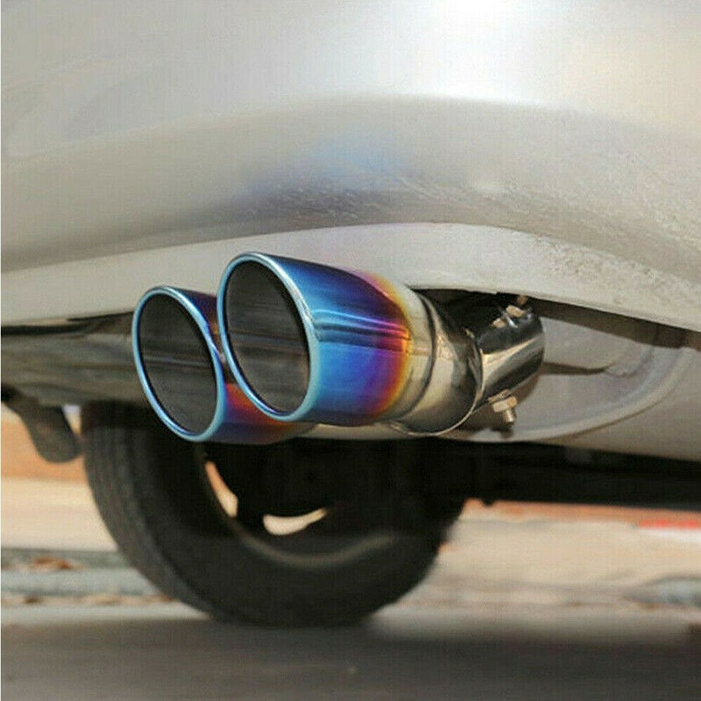 Car Stainless Steel Exhaust Trim Tip Muffler Pipe Silver Blue Tail Throat Pipe