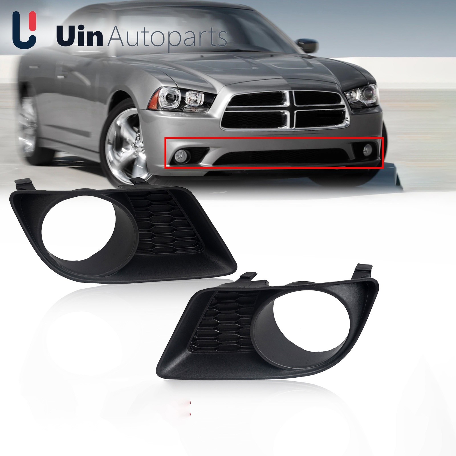 2PC Left Right Fog Light Cover Bezel Trim w/Hole For 2011-2014 Dodge Charger