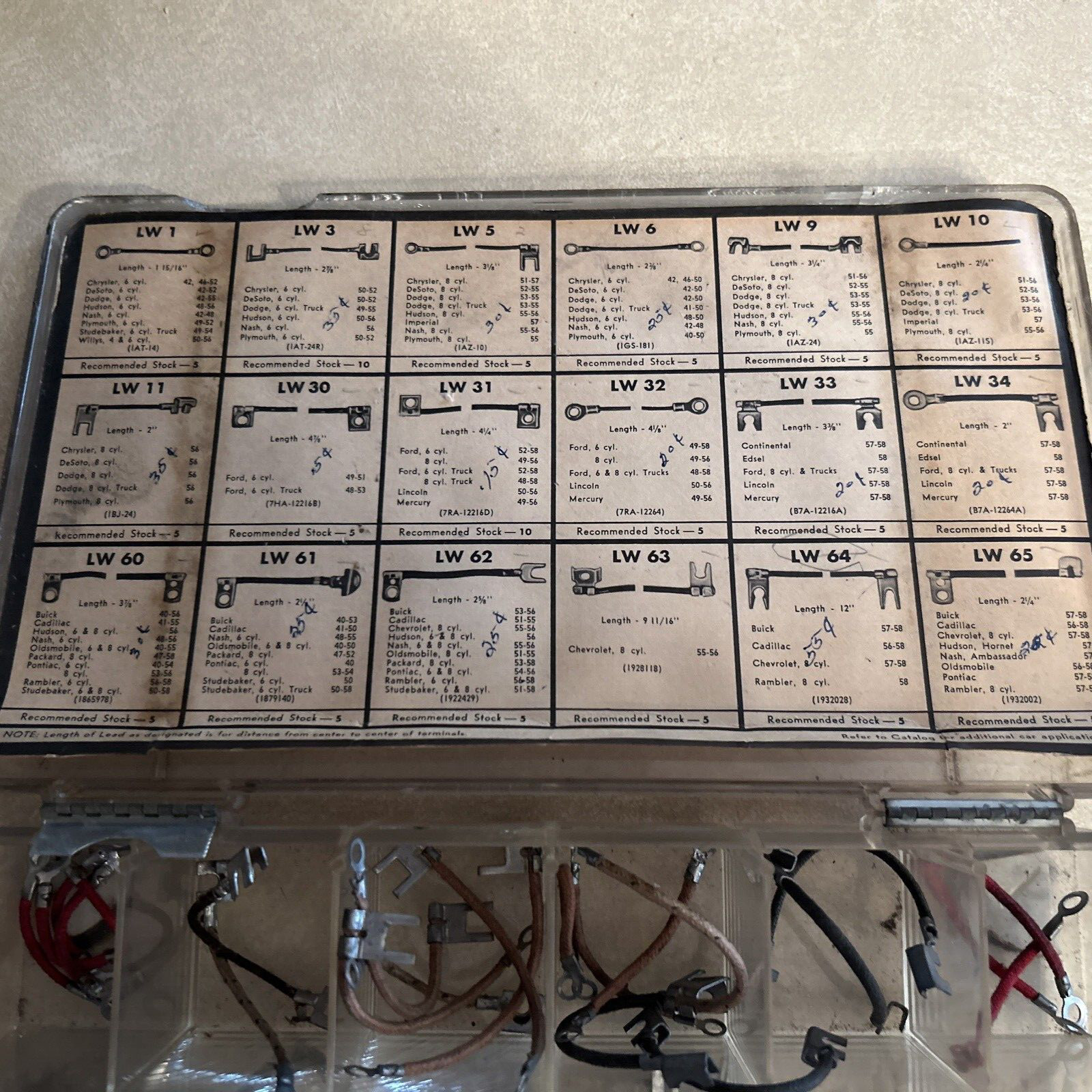 VINTAGE ECHLIN IGNITION DISTRIBUTOR LEADS ASSORTMENT PART TRAY NOS GM MOPAR FORD