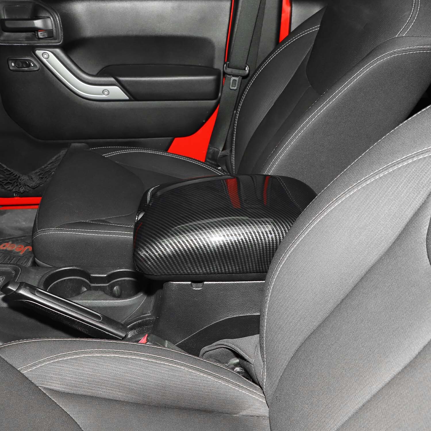 Center Console Armrest Box Pad Cover Trim For Jeep Wrangler JK 11-18Carbon Fiber