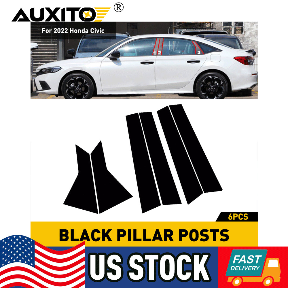 6Pcs For Honda Civic sedan 11th 2022 Black Car Window BC Pillar Posts Cover Trim