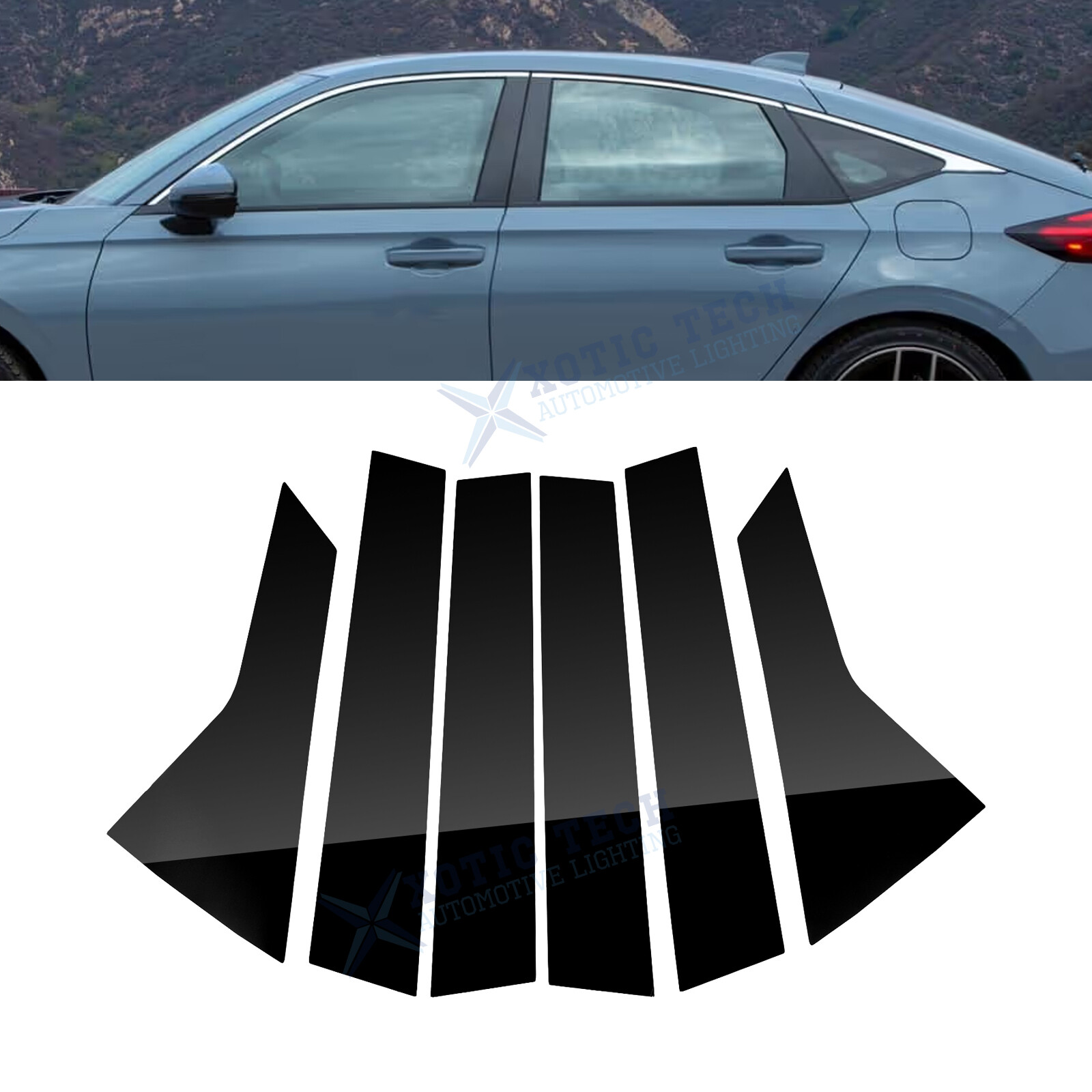 For Honda Civic Sedan 2022-up 6PCS Black Pillar Posts Door Trim Piano Cover Kit
