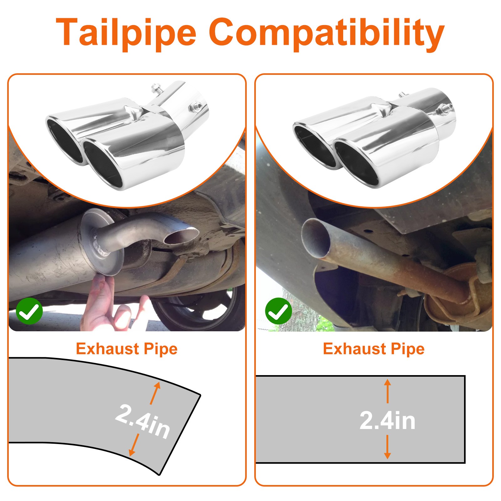Dual Exhaust Tail Pipe 2.5″ Stainless Steel Muffler Tip Universal Car with Bolt