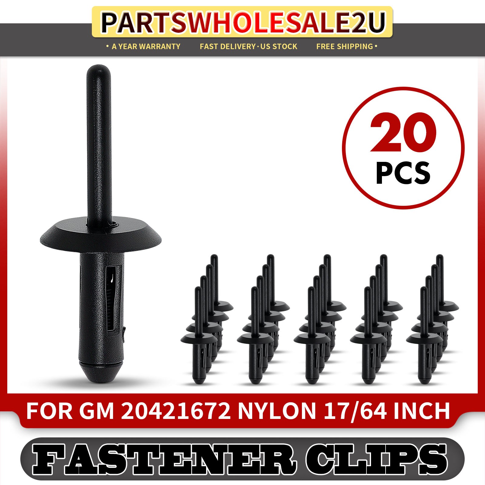 20Pcs 17/64 in. Nylon Bumper Blind Rivet Mounting Clips Retainer for GM 20421672