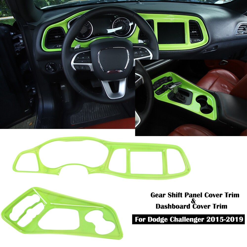 Green Dashboard & Gear Shift Panel Cover Trim Decor For Dodge Challenger 2015+