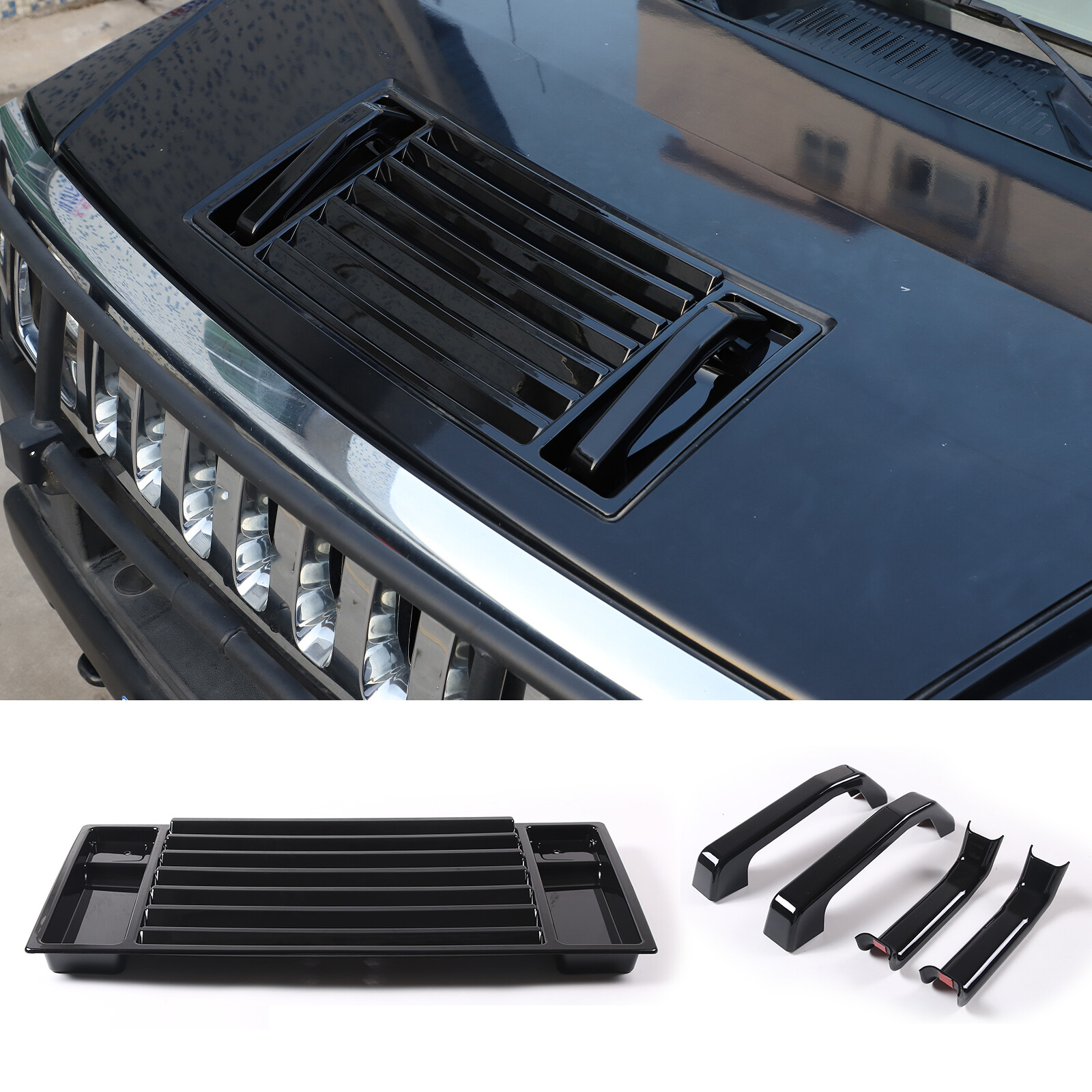 ABS Glossy Black Hood Deck Handle Panel overlay Trim Set Fits Hummer H2 2003-09