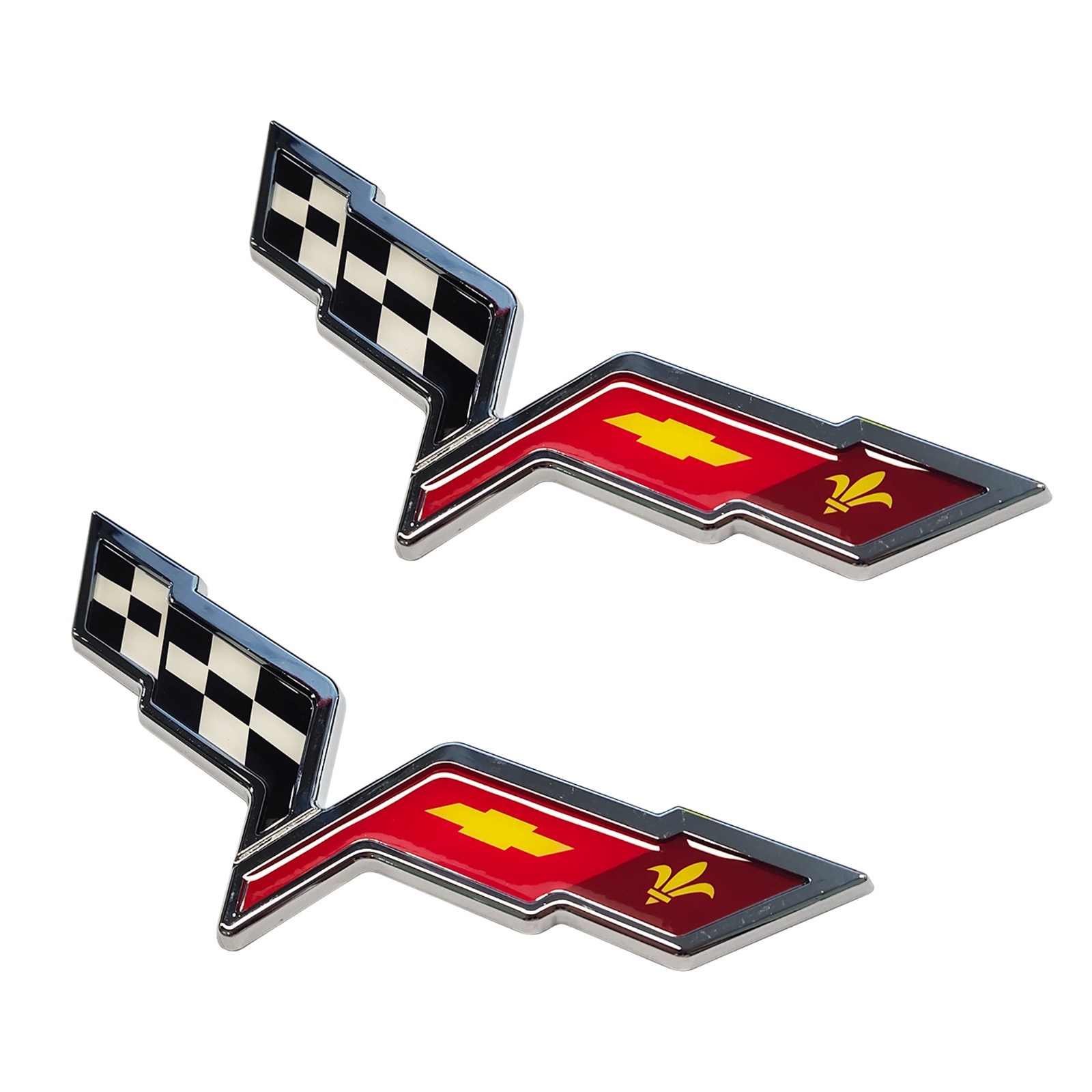 2x Front Hood Rear Crossed Flags Badge Emblem For 05-13 C6 Corvette Sport Chrome