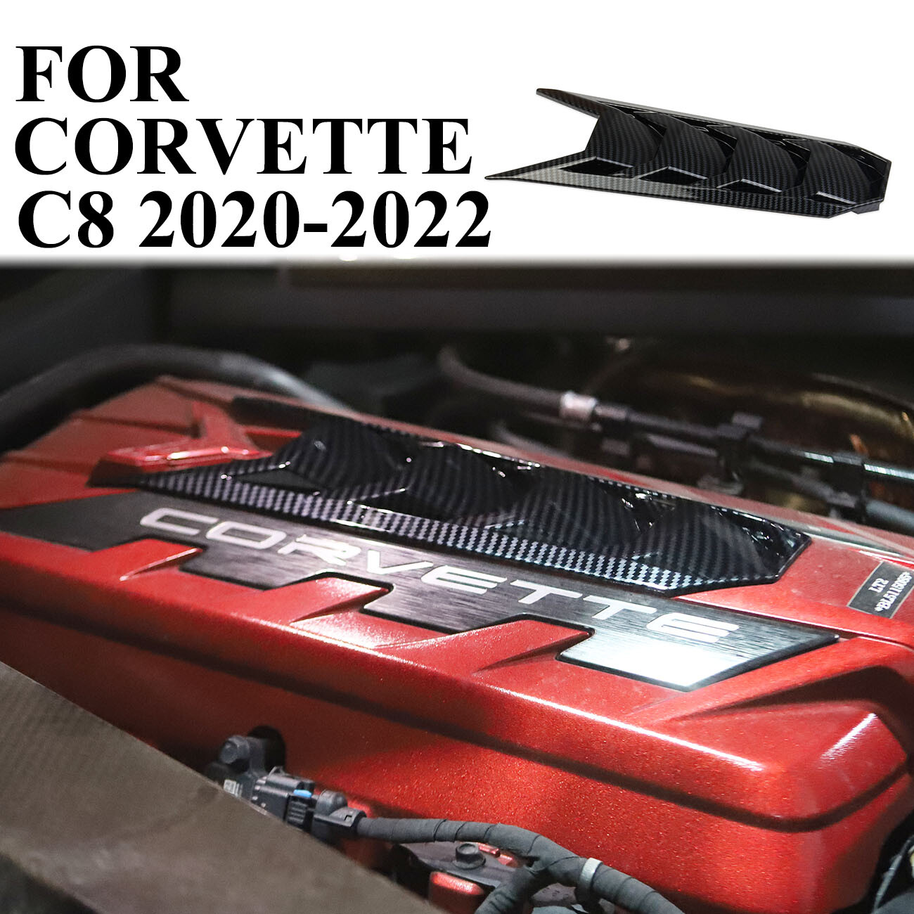 Carbon fiber style engine hood panel trim cover for Chevrolet Corvette C8 2020+