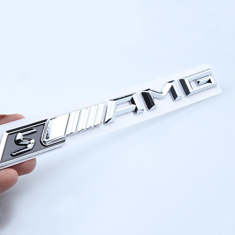 3D AMG S Sports Logo Badge Rear Trunk Sticker Emblem for Race Car Silver Chrome