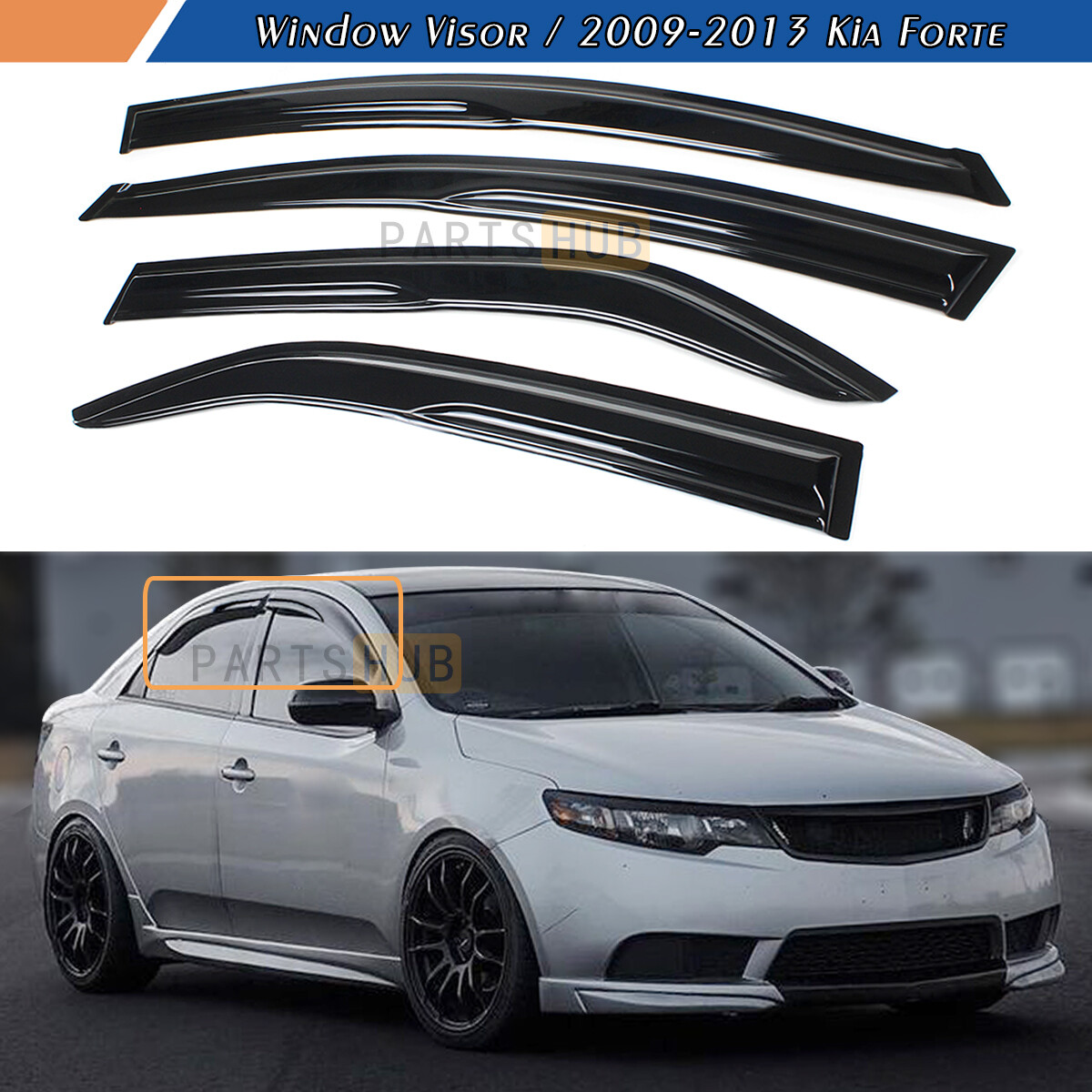 For 2009-2013 Kia Forte 3D Wavy Mugen Style Window Visors Rain Guards Deflectors