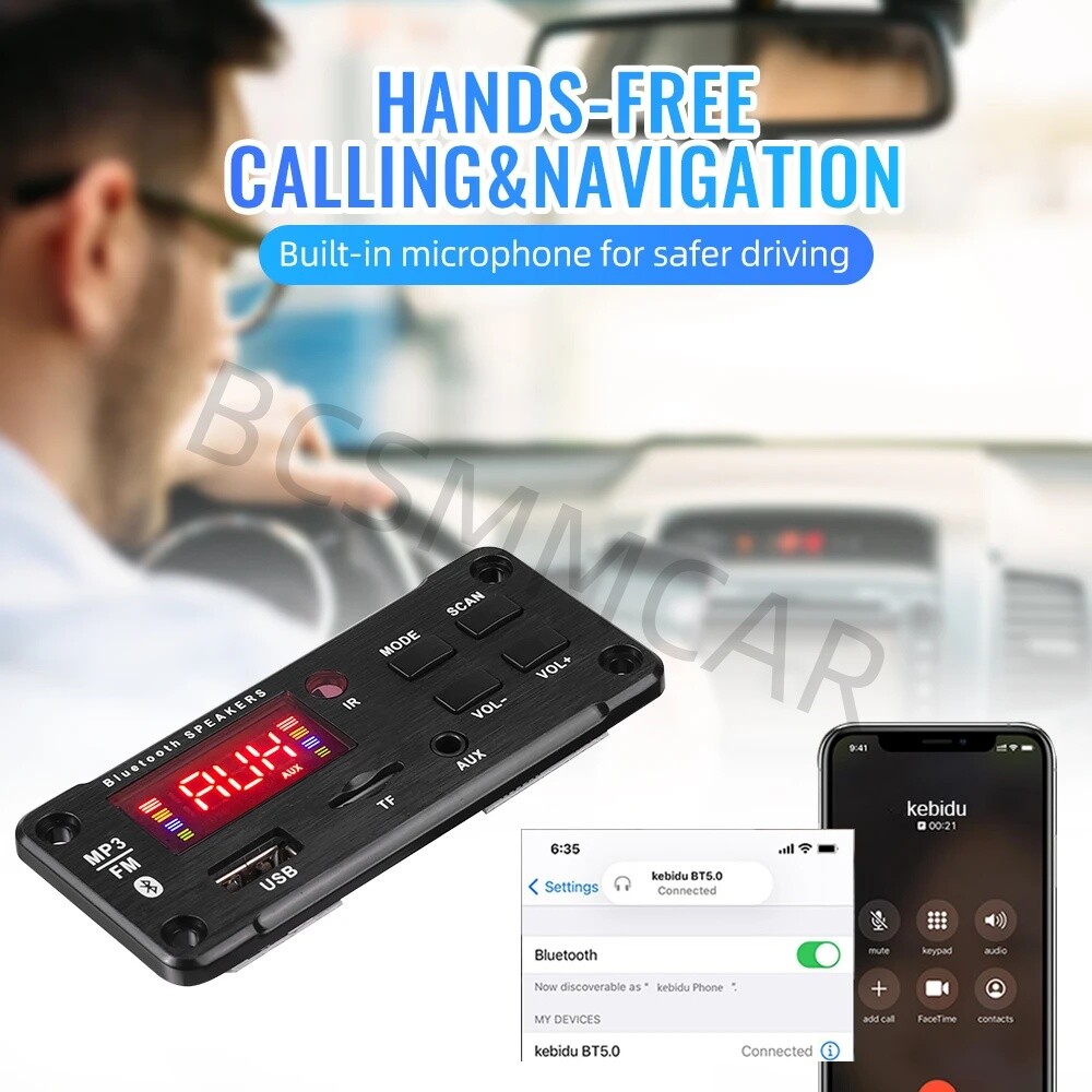 Wireless Bluetooth 12V MP3 WMA Decoder Board Audio Module USB TF Radio For Car
