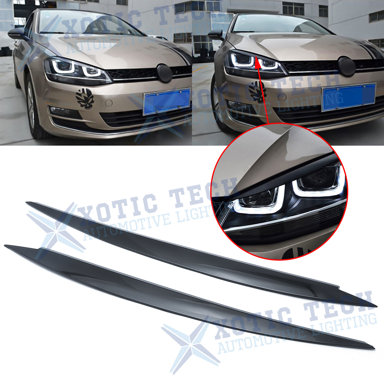 Front Headlight Eyelid Eyebrow Cover Trim Black For VW Golf MK7 Golf R GTI 13-18