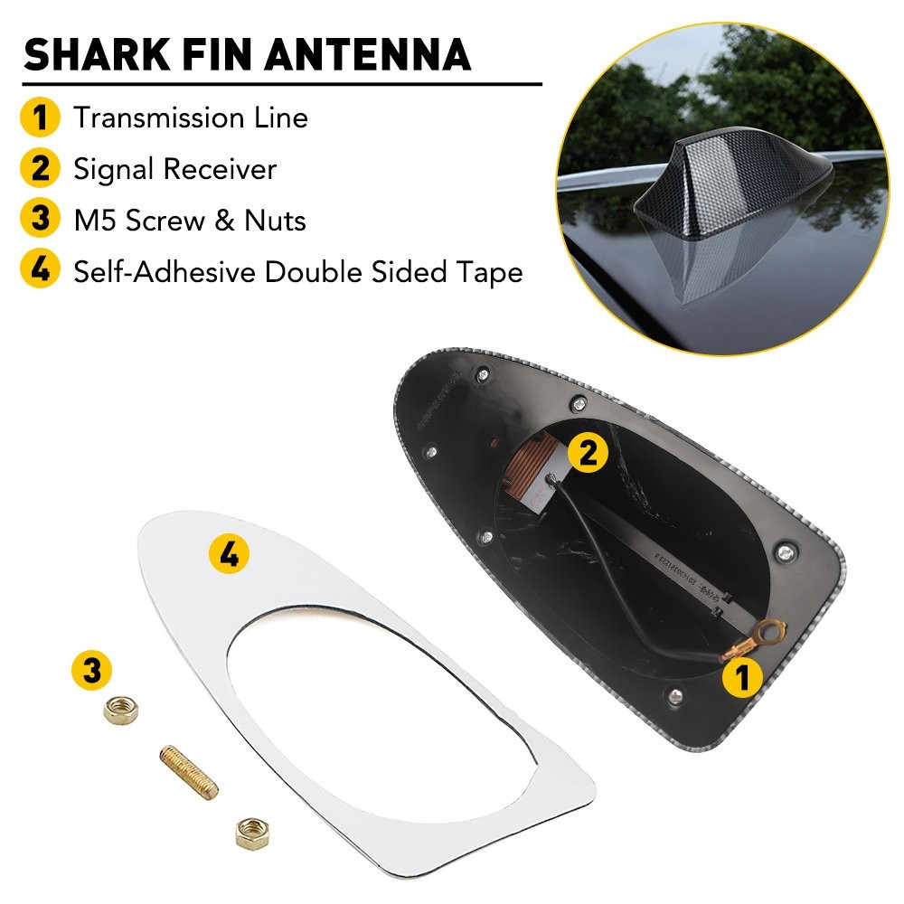 Carbon Fiber Car Roof FM AM Radio Functional Shark Fin Antenna Aerial Cover