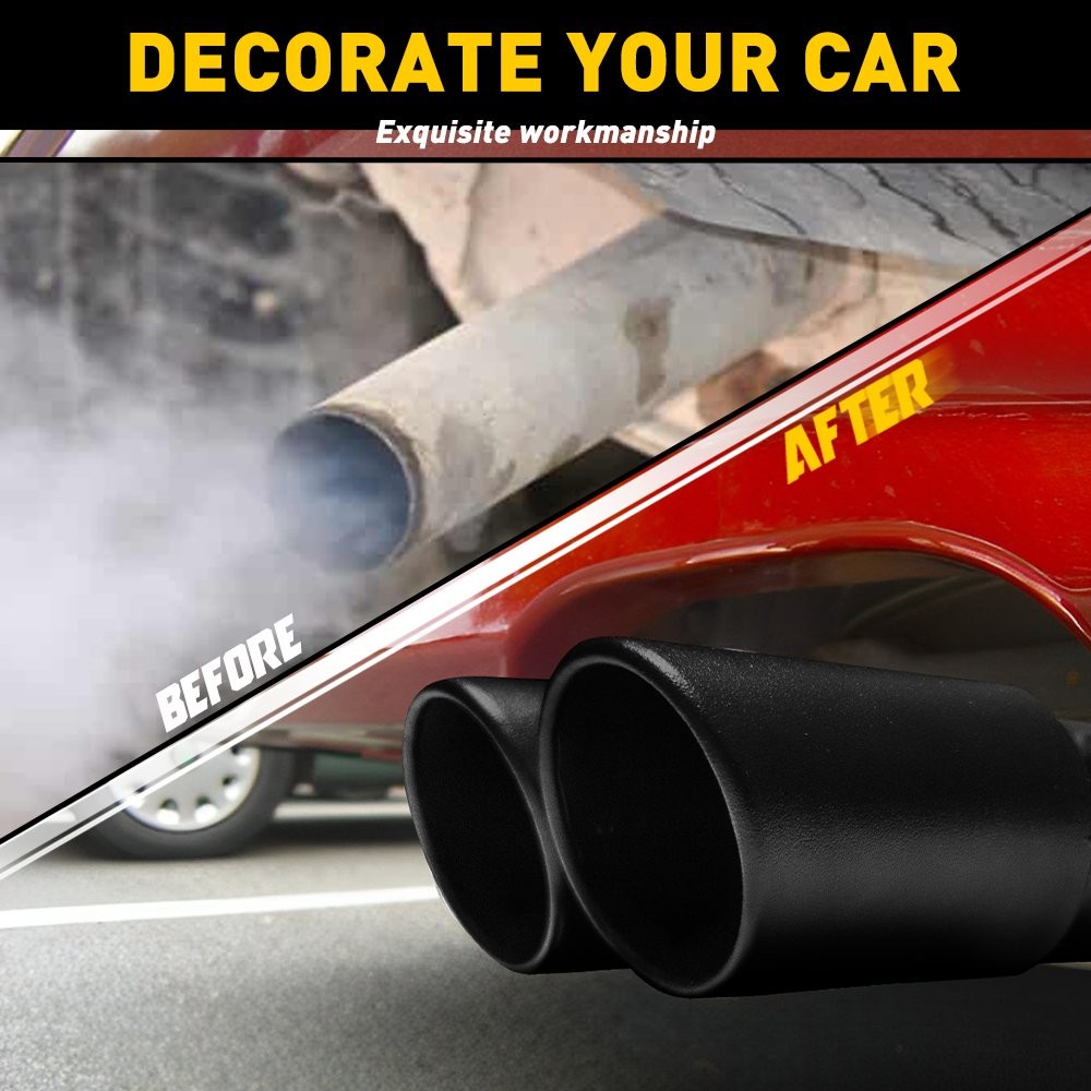 2Set Matte Black Stainless Steel Rear Exhaust Pipe Tail Muffler Tip Round