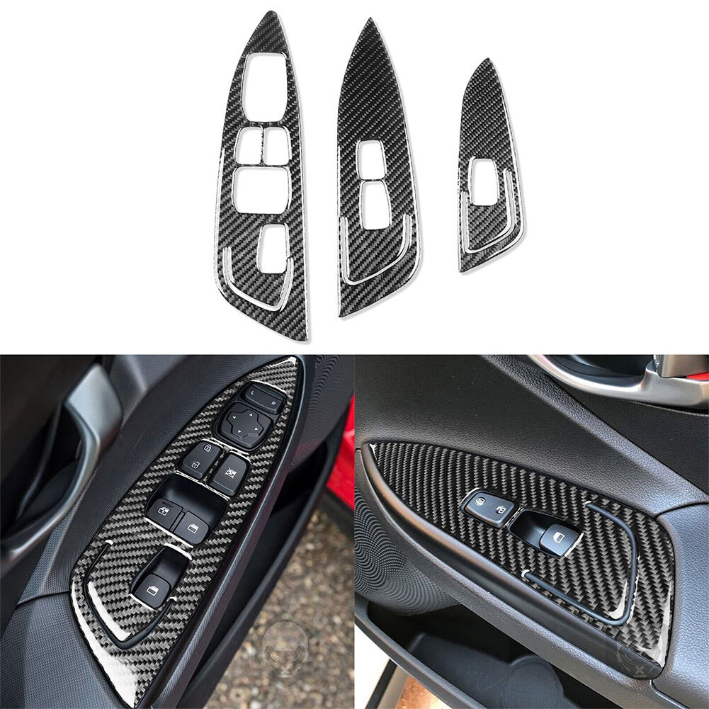 3Pcs For Hyundai Veloster Carbon Fiber Interior Front Door Control Cover Trim