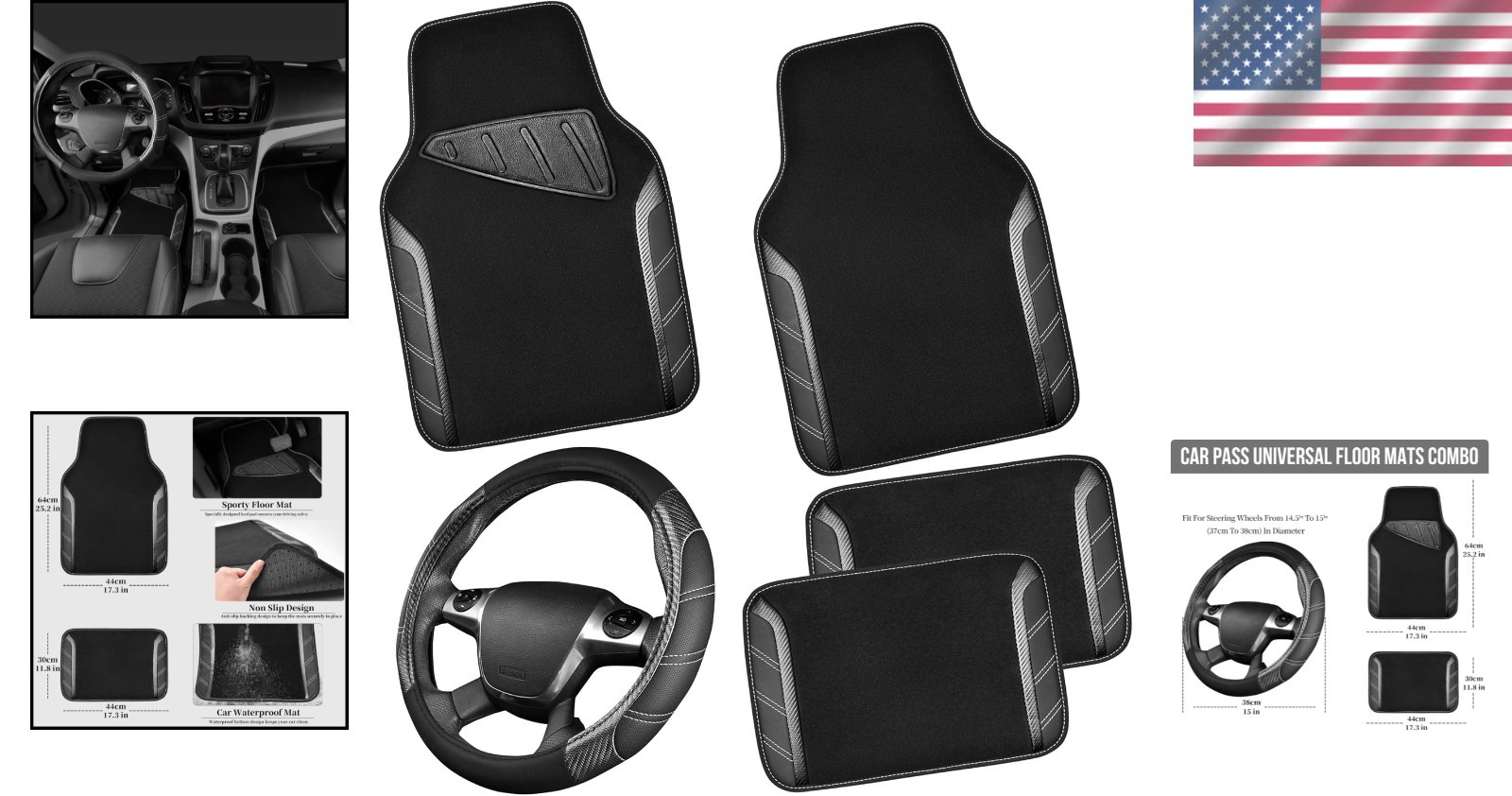 Durable Anti-Slip Steering Wheel Cover & Waterproof Mats for SUVs and Sedans