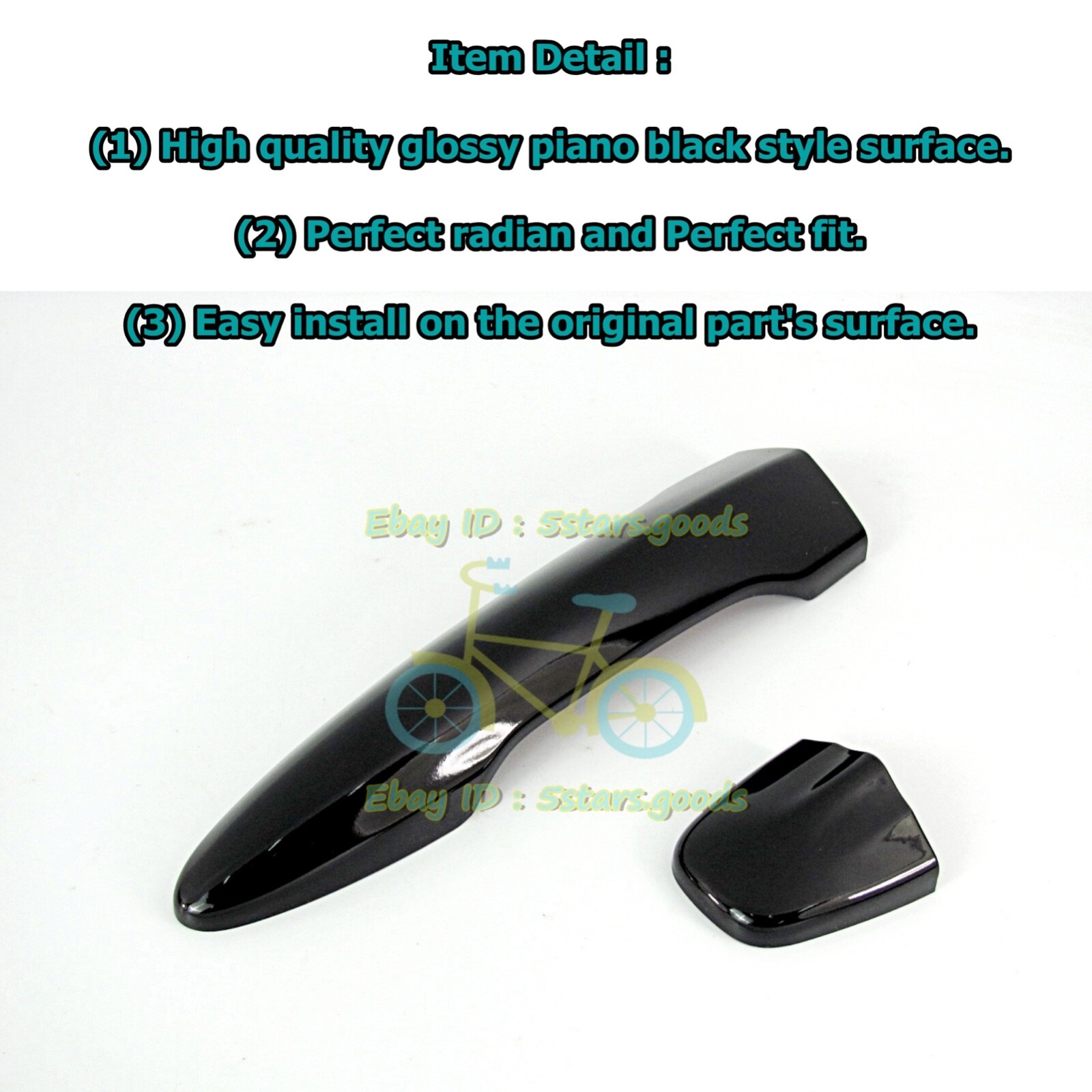 For 14-24 Infiniti Q50 Glossy Pure Piano Black Side Smart Door Handle Cover Trim
